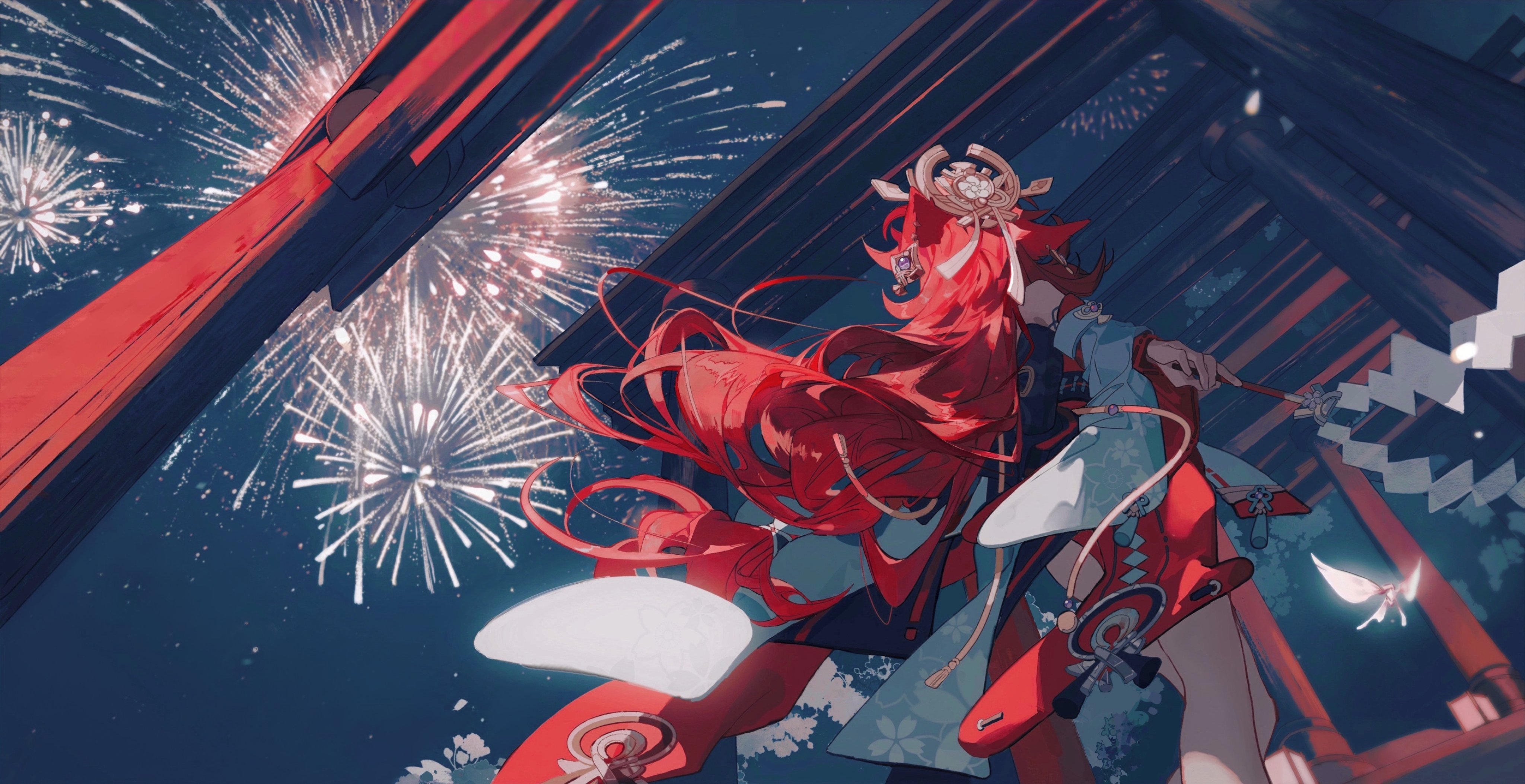 Yae Miko Fireworks Night Wallpaper Genshin Impact