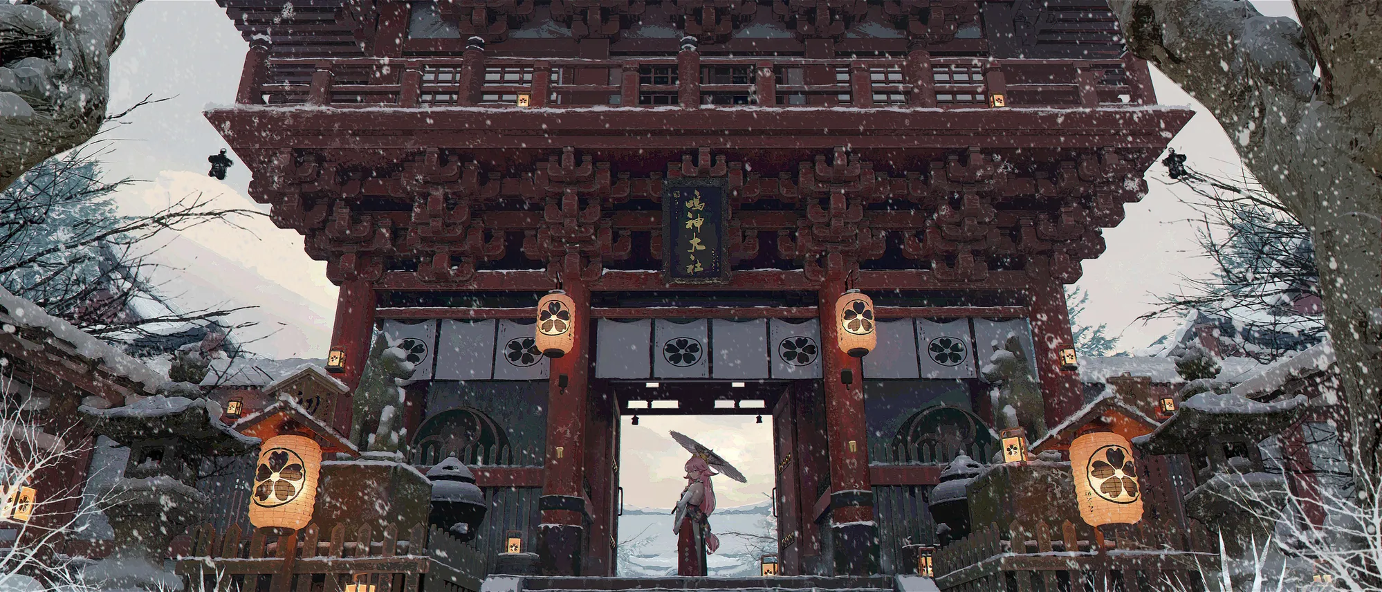 Yae Miko Winter Shrine Wallpaper Genshin Impact