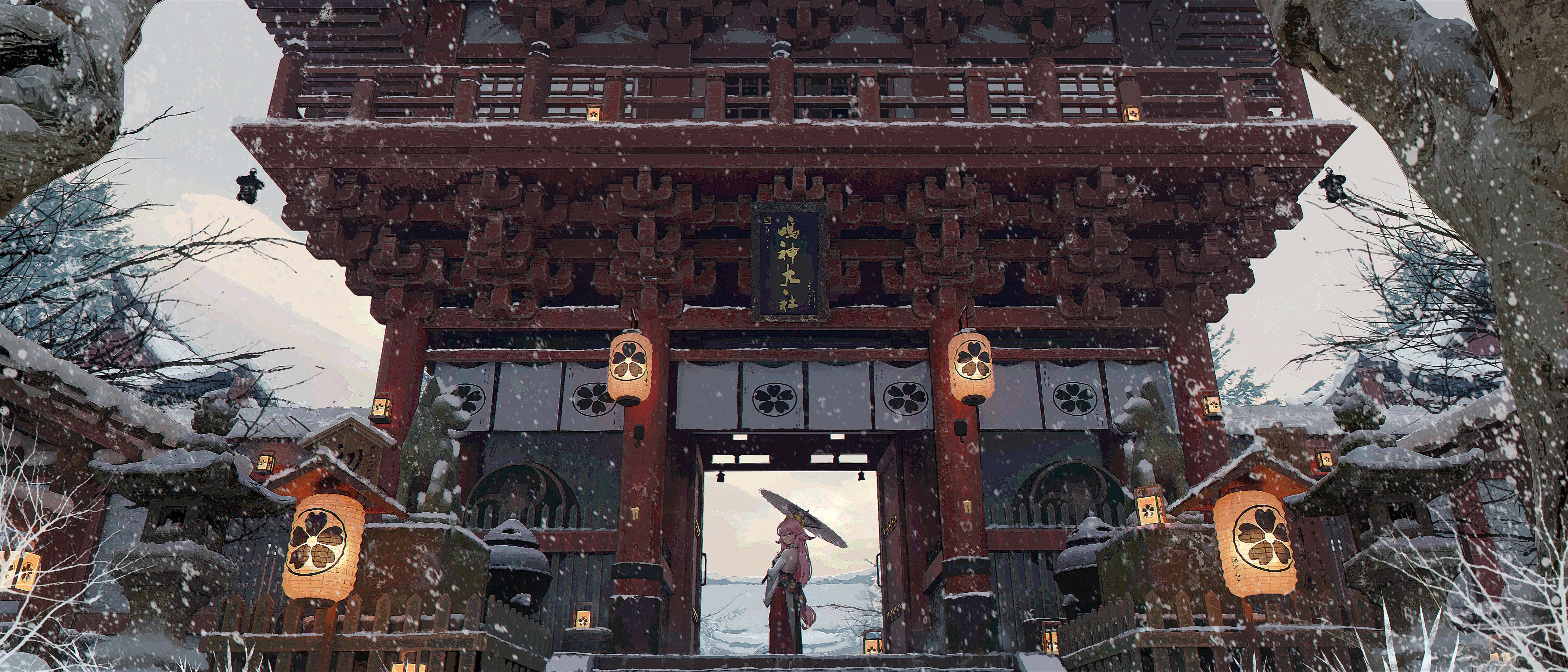 Yae Miko Winter Shrine Wallpaper Genshin Impact