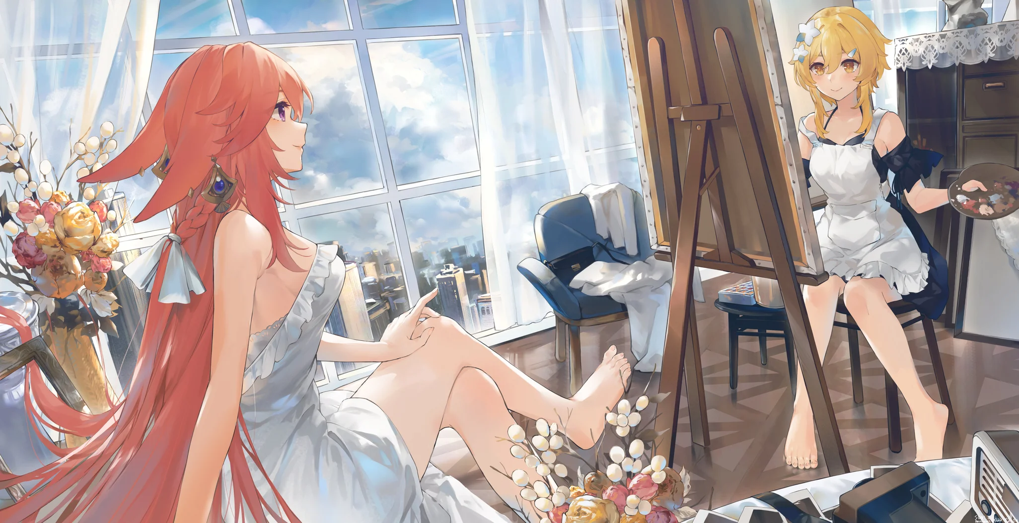 Yae Miko & Lumine Art Studio Wallpaper