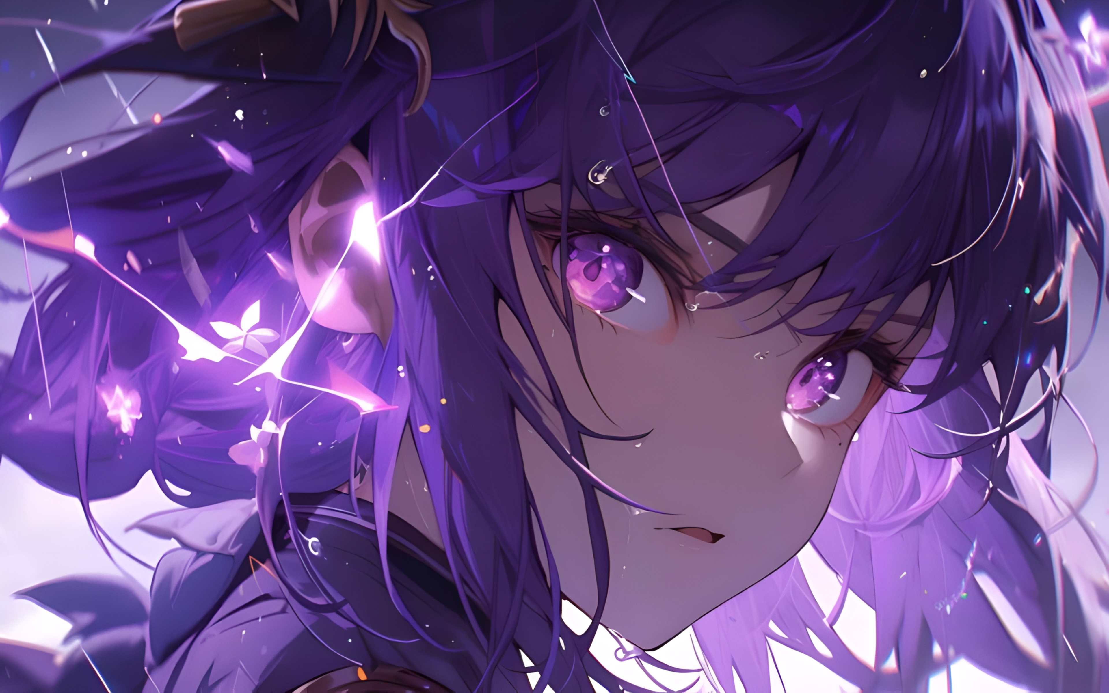 Raiden Shogun Purple Glow 4K Wallpaper