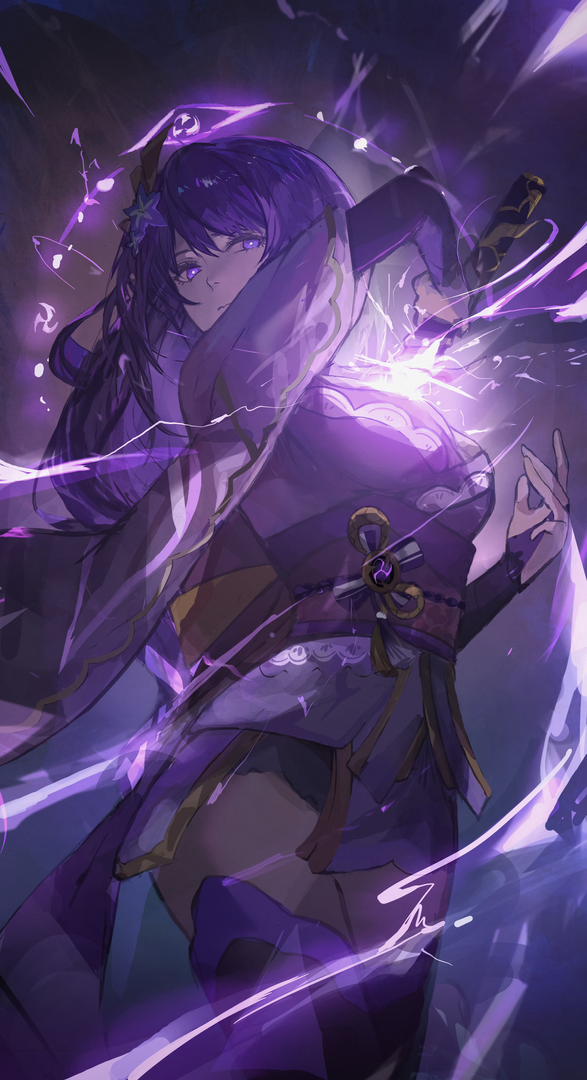 Raiden Shogun Purple Lightning Wallpaper Genshin Impact