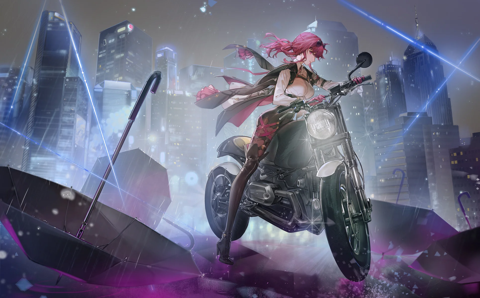 Kafka Motocicletta Città Pioggia Sfondo – Honkai Star Rail