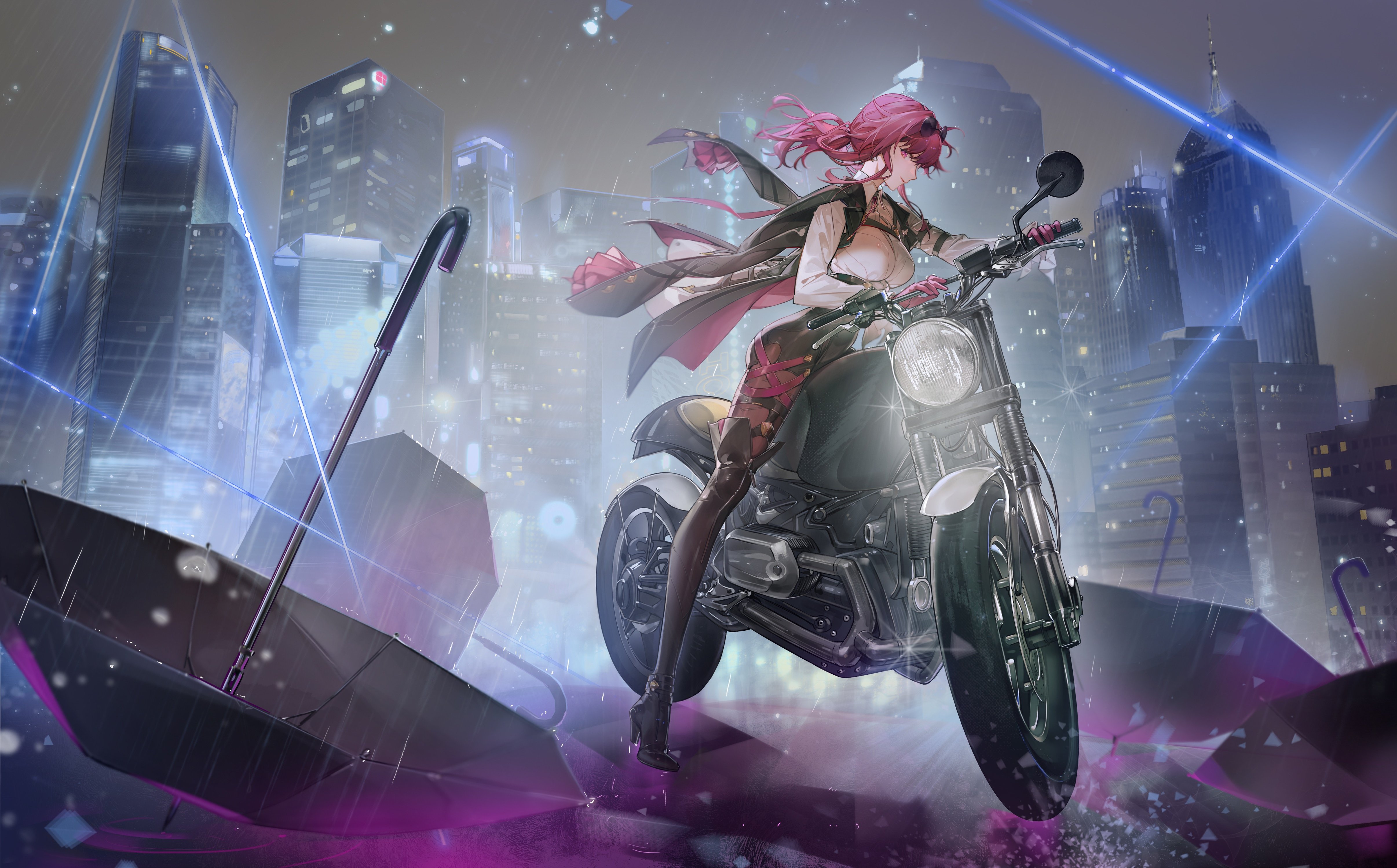 Kafka Motorcycle City Rain Wallpaper – Honkai Star Rail