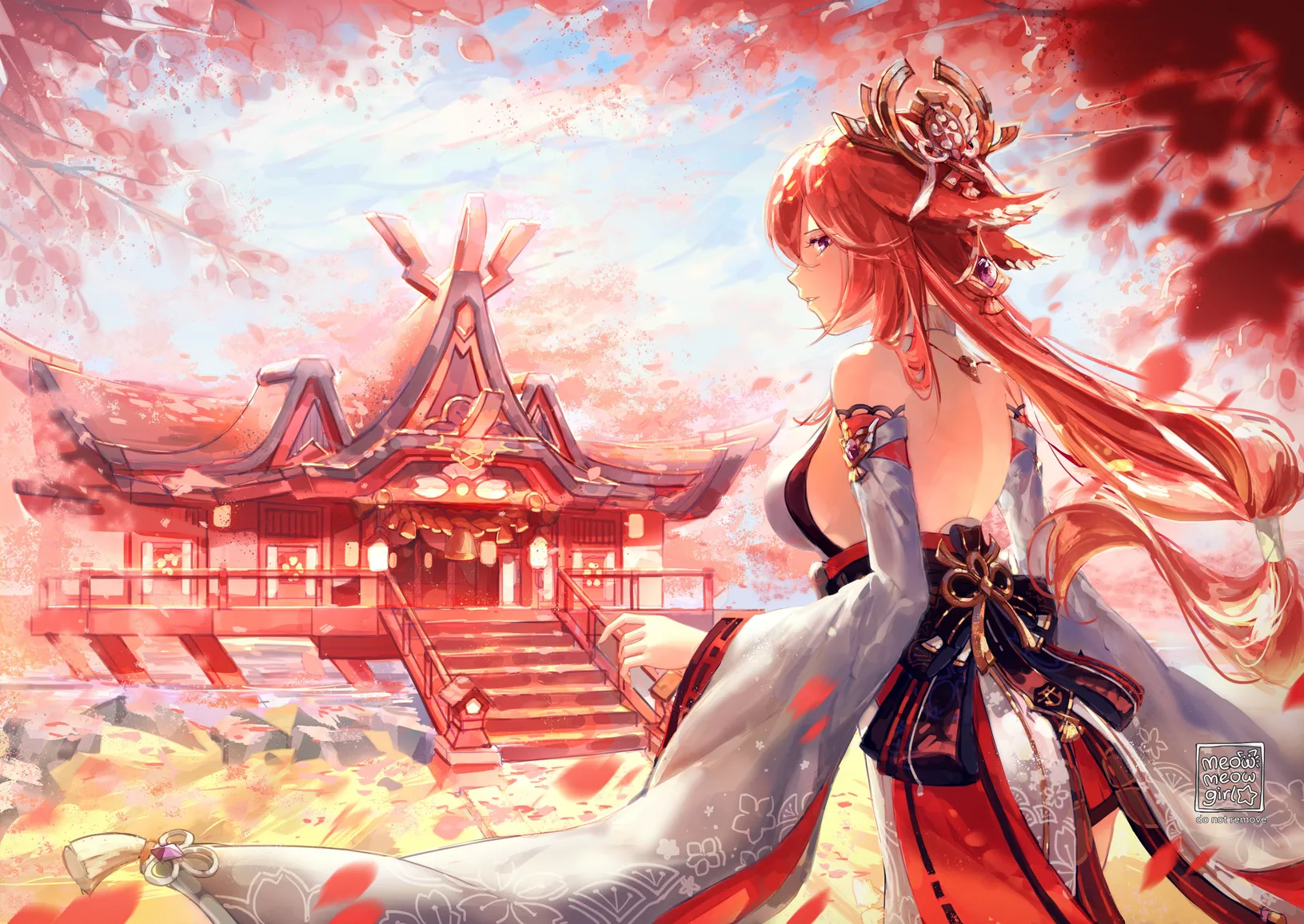 Yae Miko Santuario dei Ciliegi Sfondo 4K