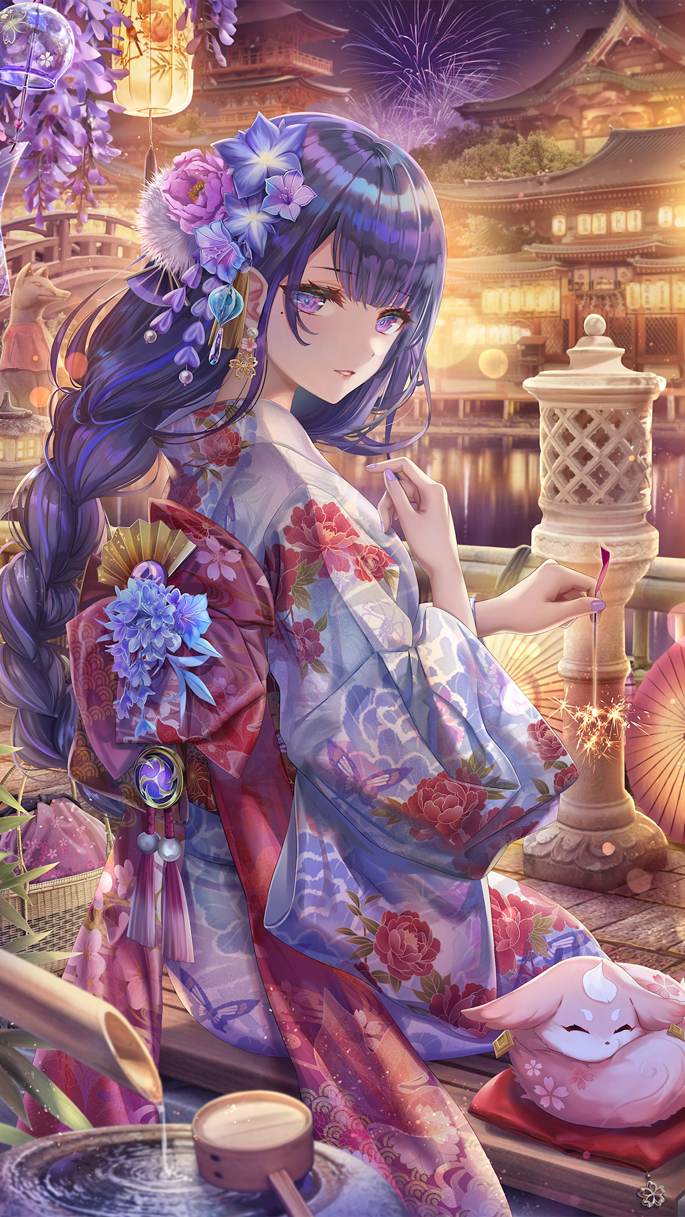 Raiden Shogun Festival Night Kimono Wallpaper