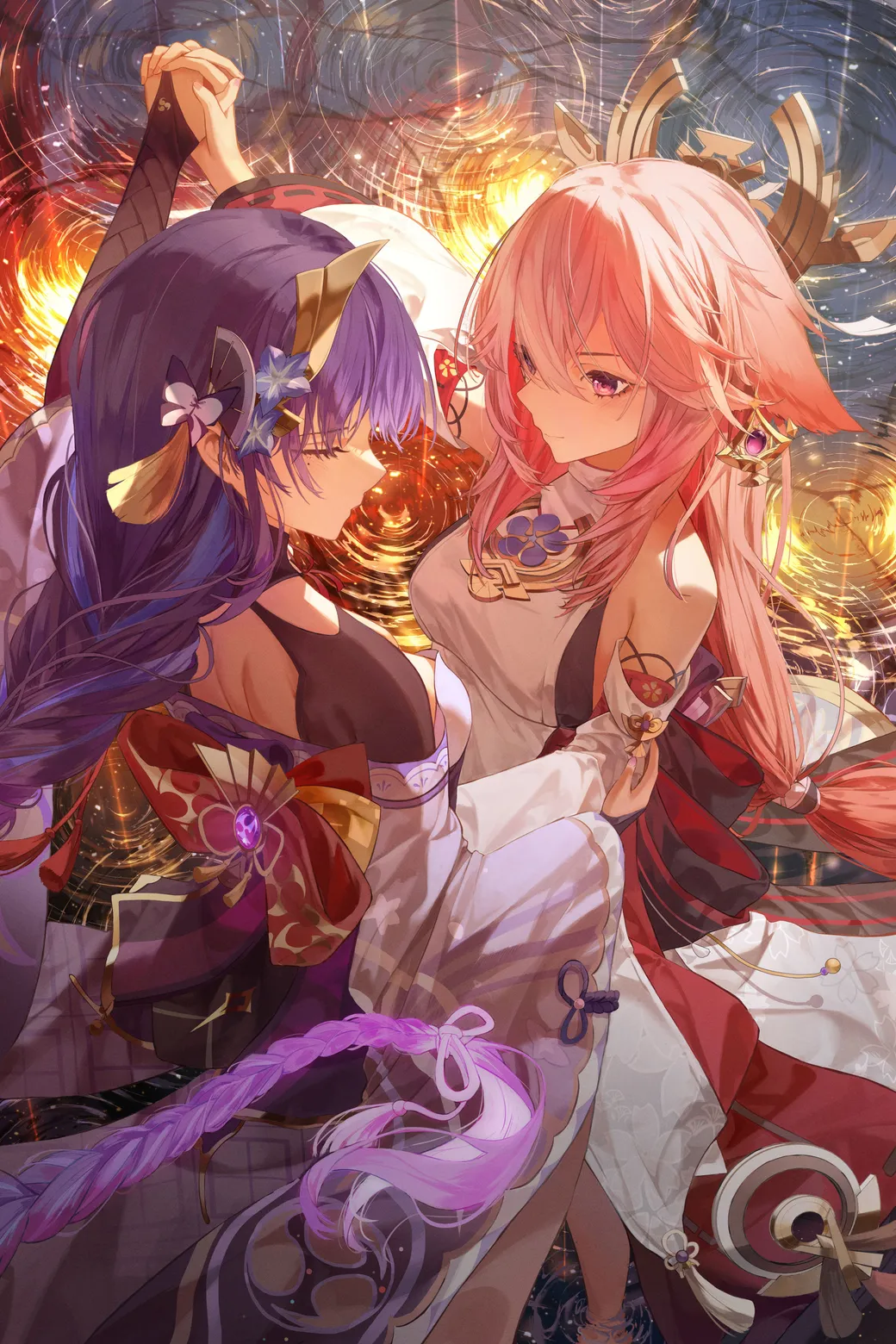 Yae Miko & Raiden Shogun Genshin Impact Karatasi ya Ukuta