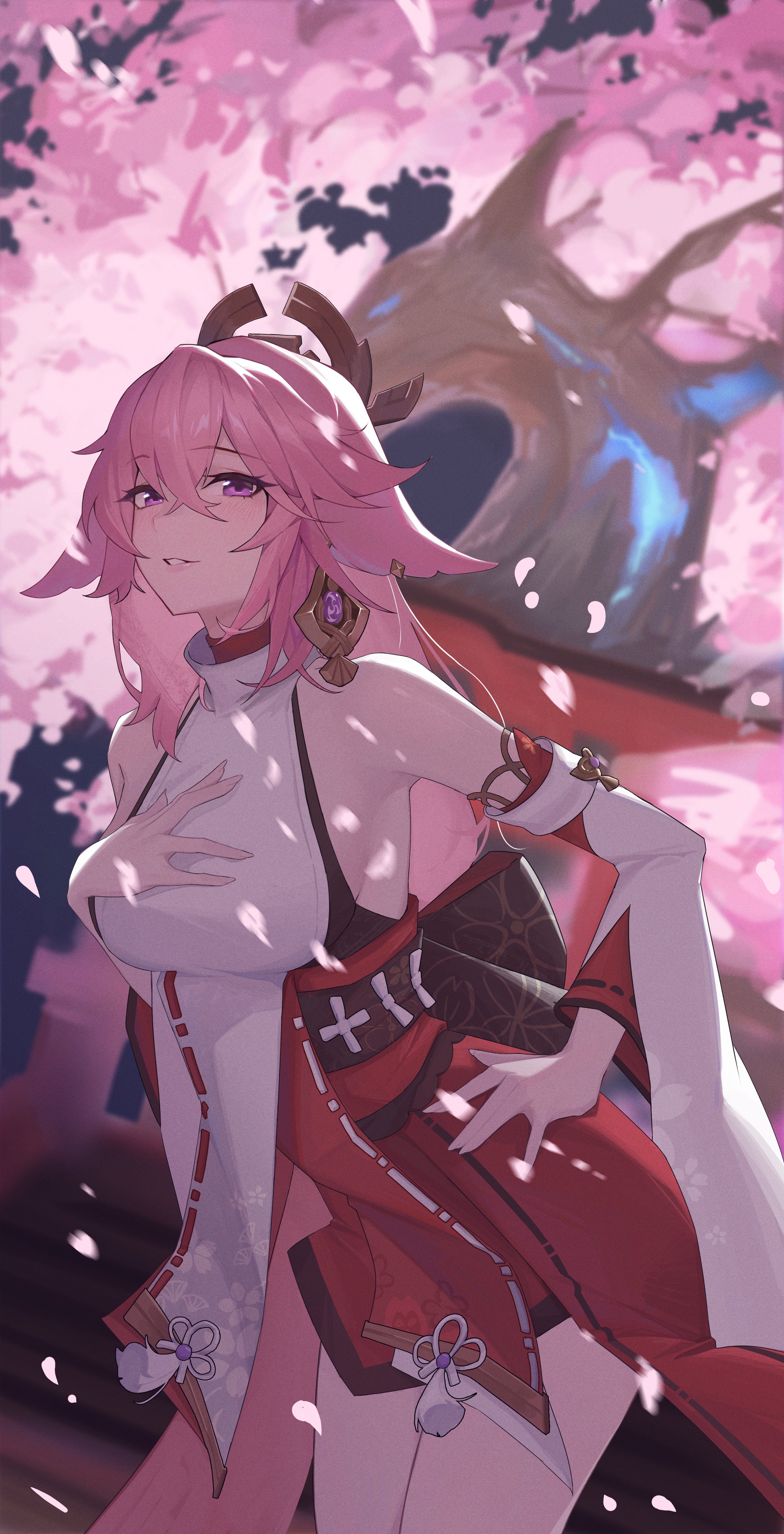 Yae Miko Cherry Blossom 4K Wallpaper