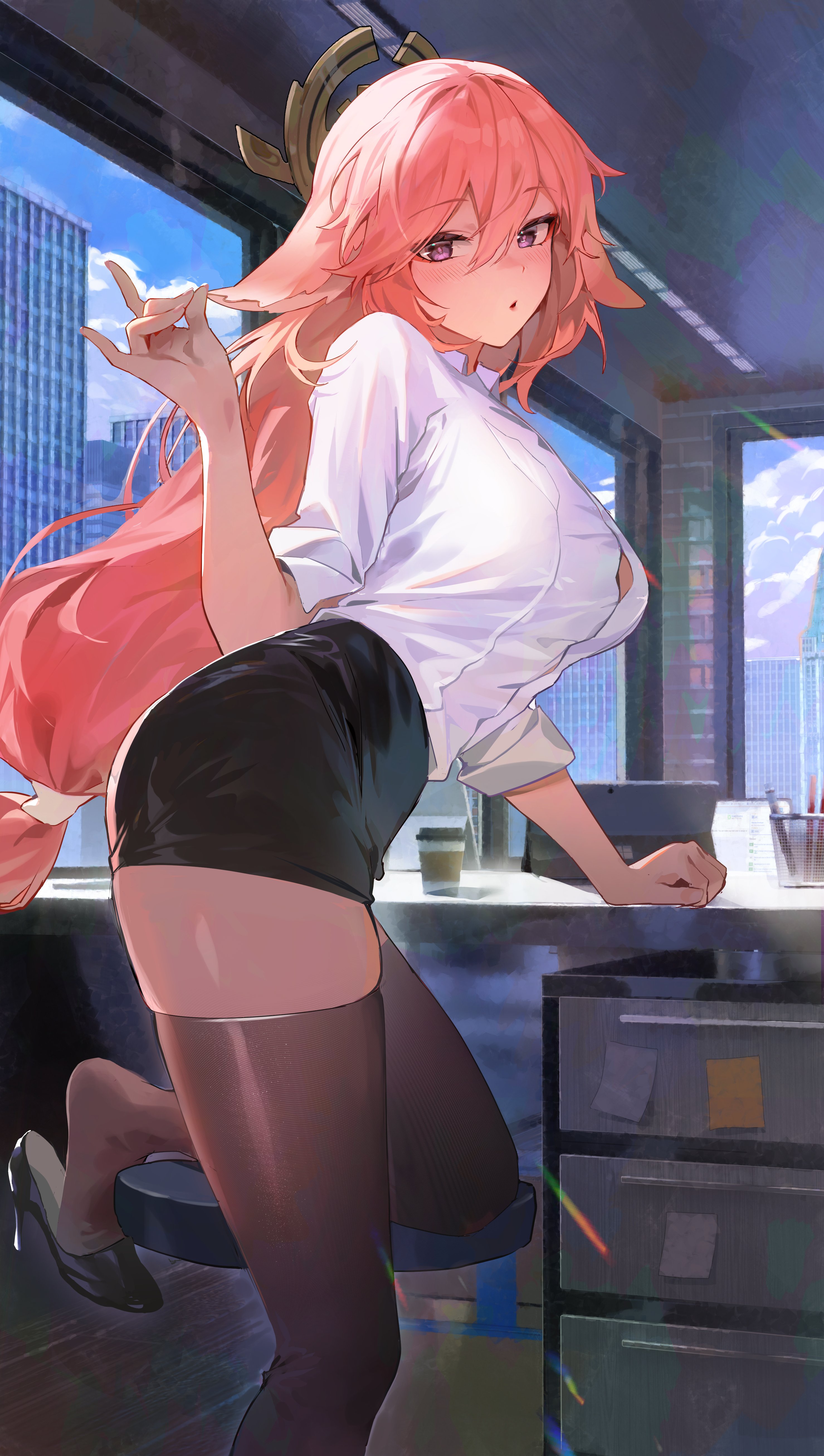 Yae Miko Office Wallpaper – Genshin Impact 4K