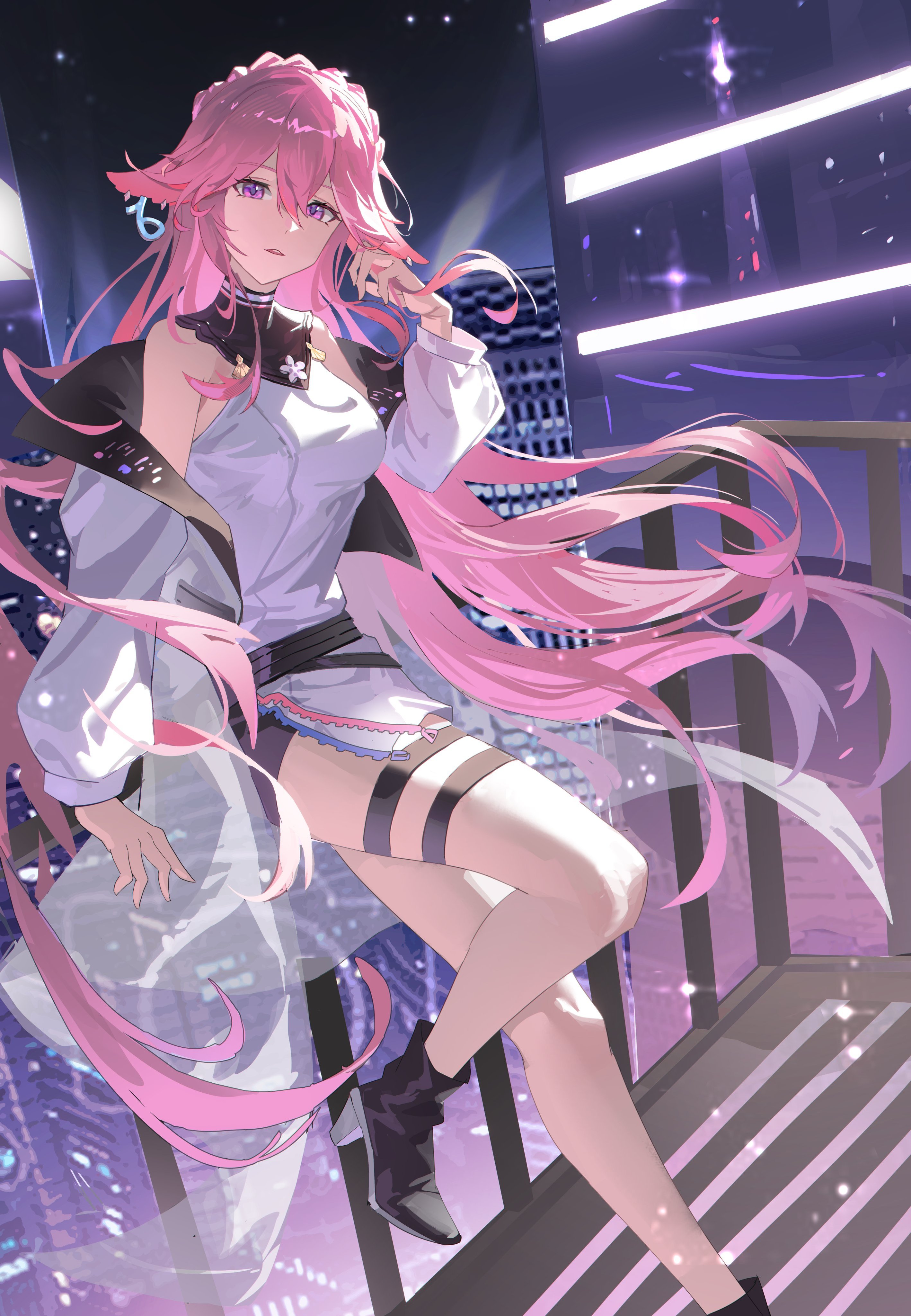 Yae Miko Neon City Night Wallpaper