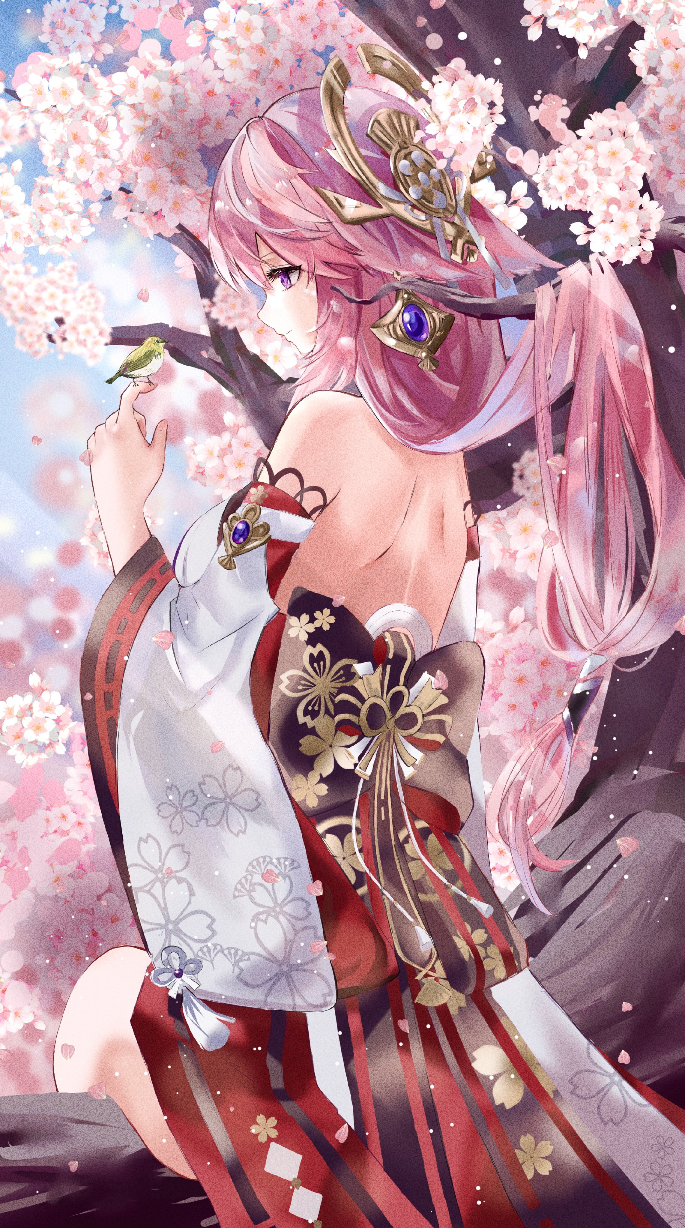 Yae Miko Cherry Blossom Kimono 4K Wallpaper
