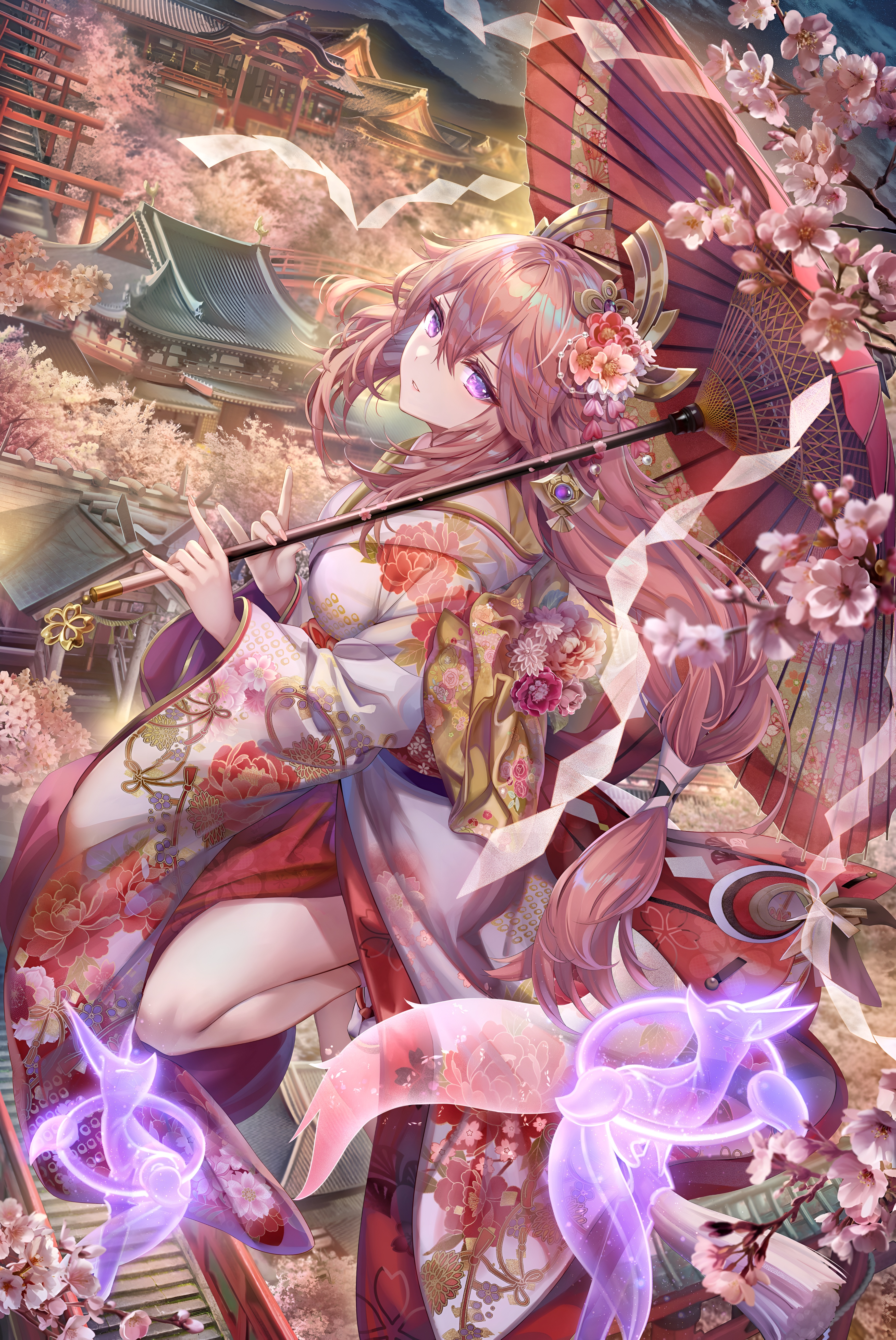 Yae Miko Cherry Blossom 4K Wallpaper