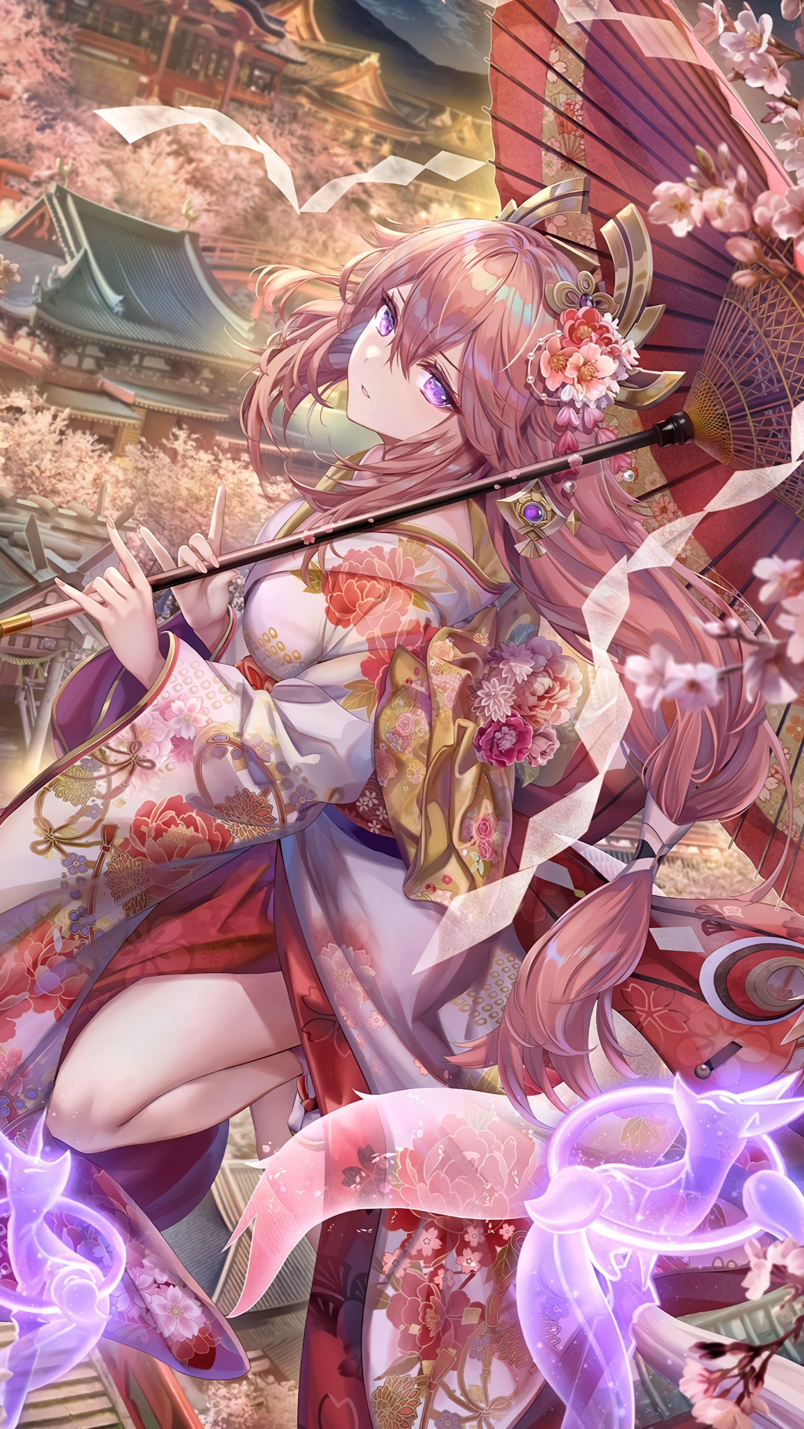 Yae Miko Cherry Blossom Kimono 4K Wallpaper