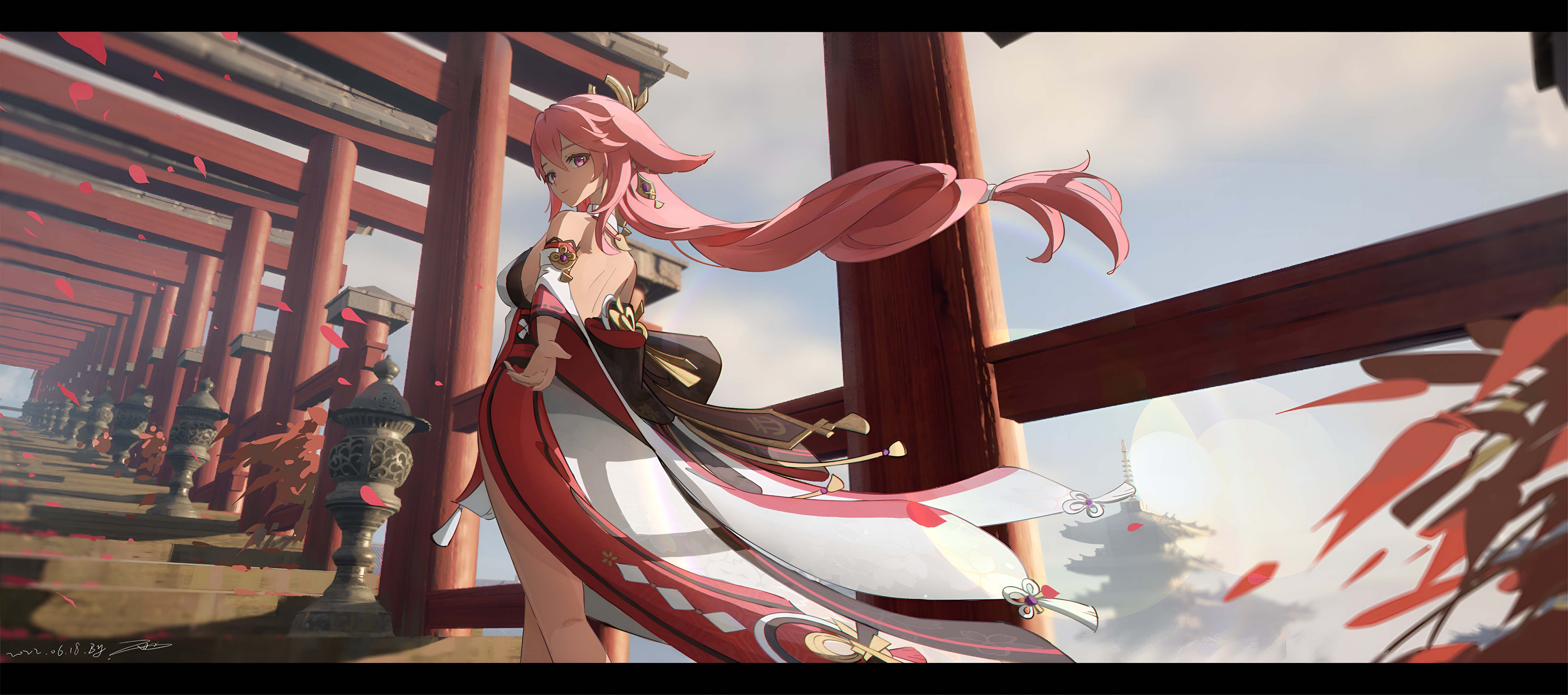 Yae Miko Torii Gate 4K Wallpaper