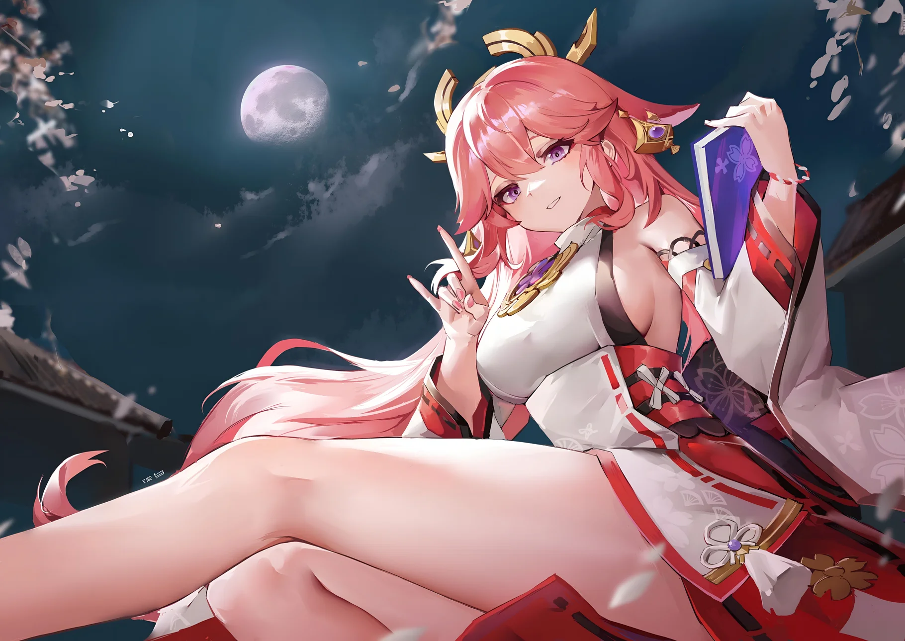 Yae Miko Moonlit Night 4K Wallpaper