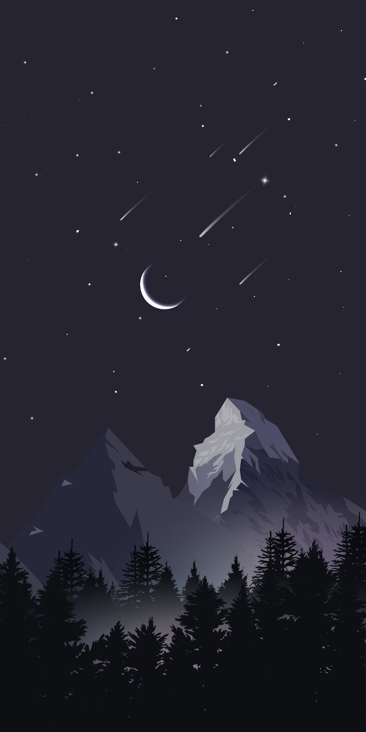 Tapet minimalist cu munte și cer nocturn