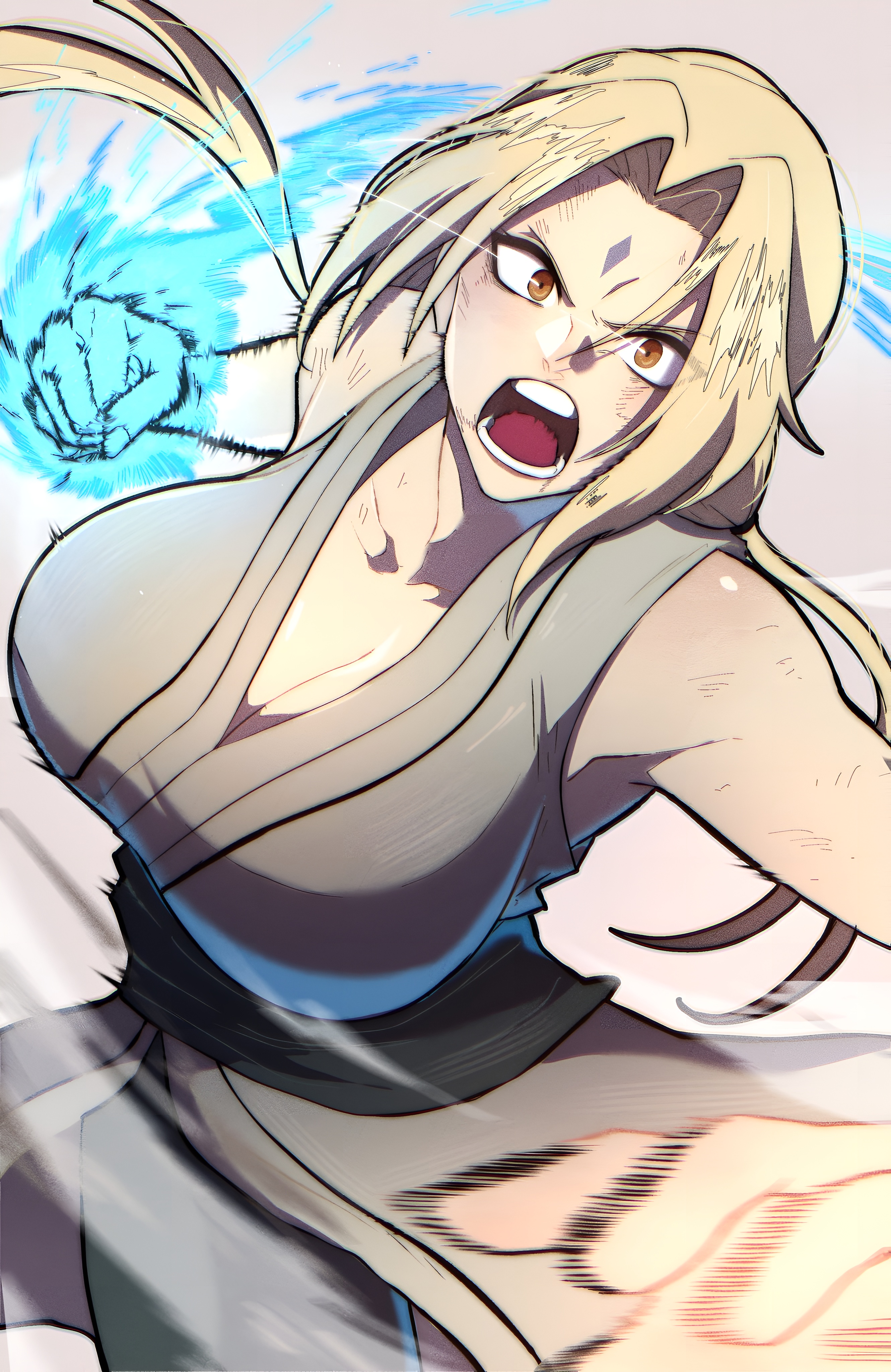 Tsunade Fierce Battle Stance Anime Wallpaper