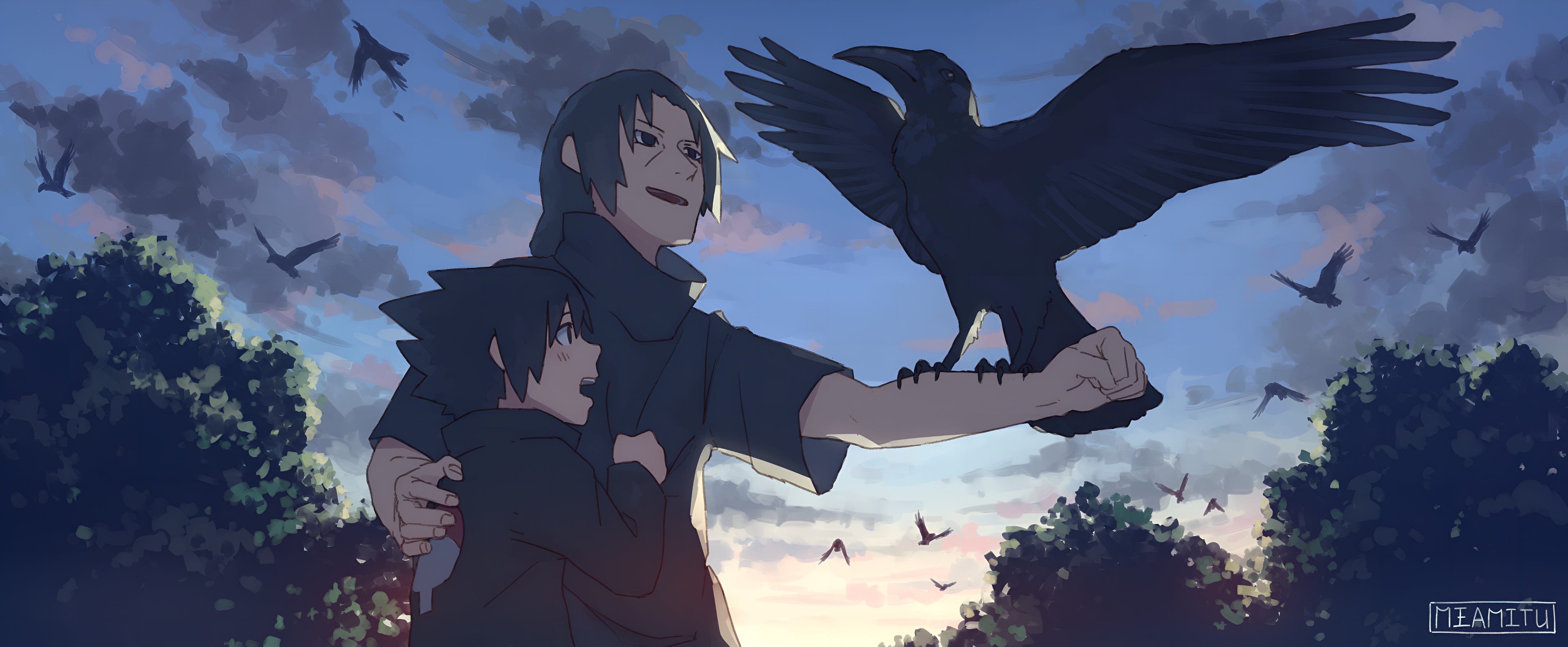 Itachi & Sasuke Uchiha Crows Wallpaper 4K