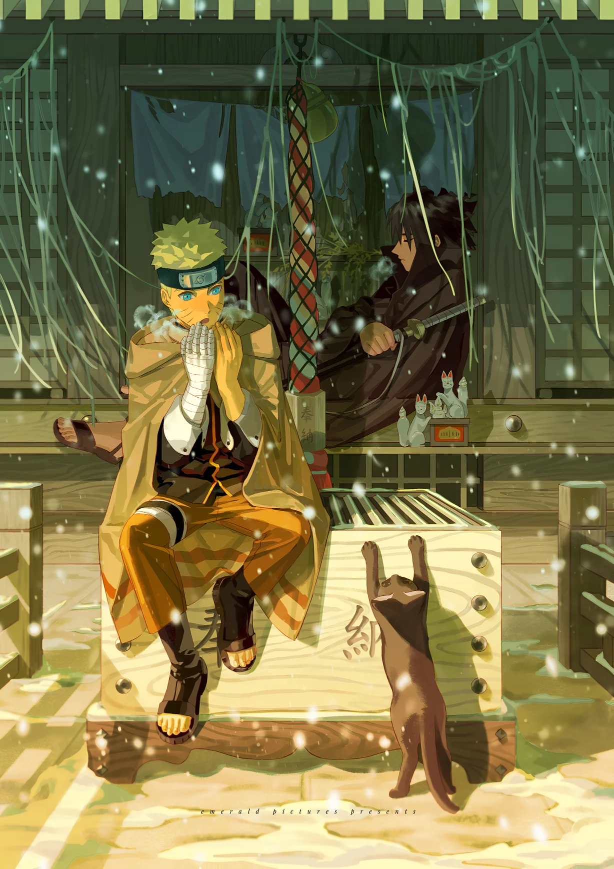 Imagini de fundal Naruto & Sasuke Winter Shrine 4K