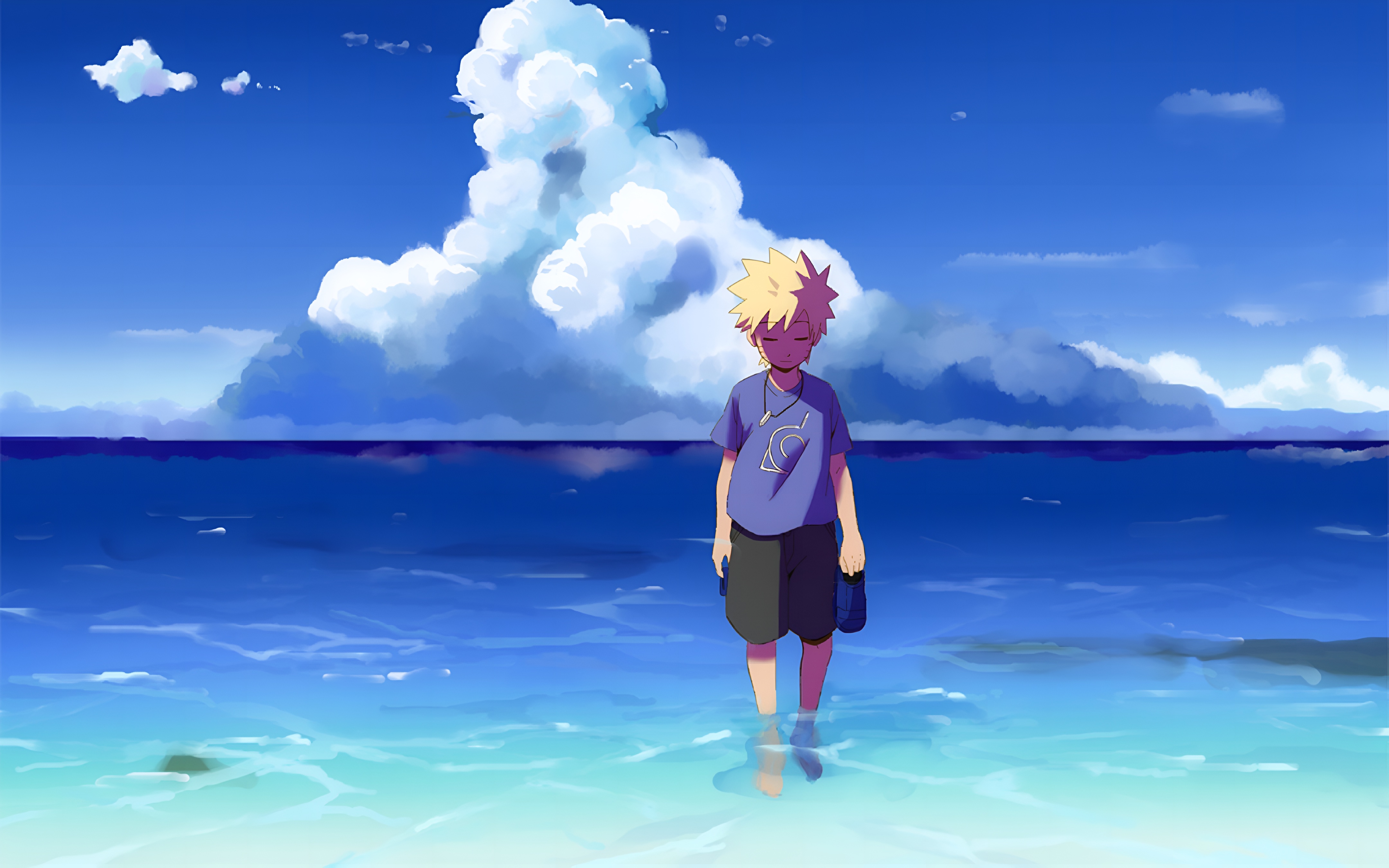 Naruto Uzumaki Beach Walk 4K Wallpaper