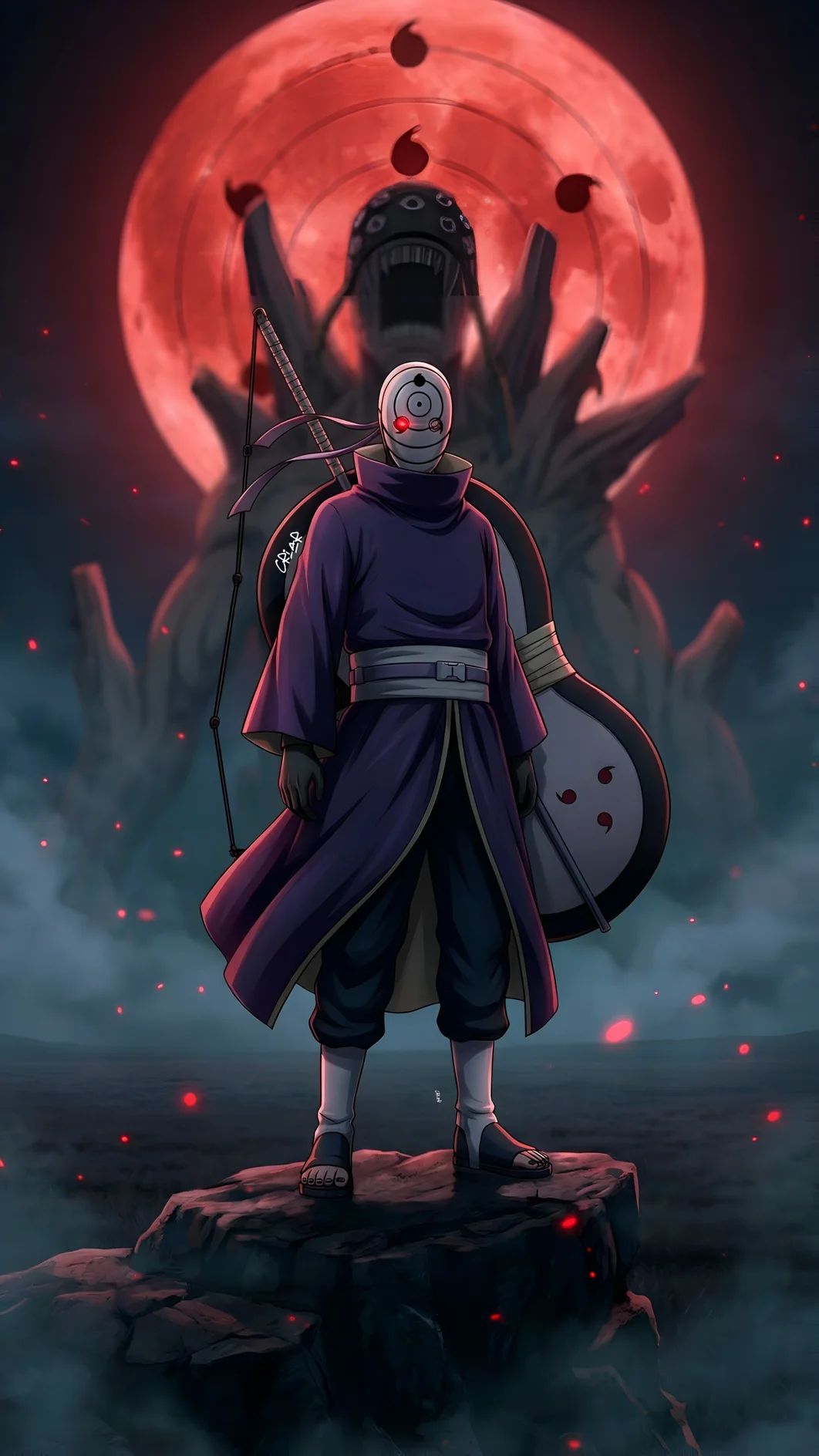 Imagini de fundal Obito Uchiha – Red Moon 4K