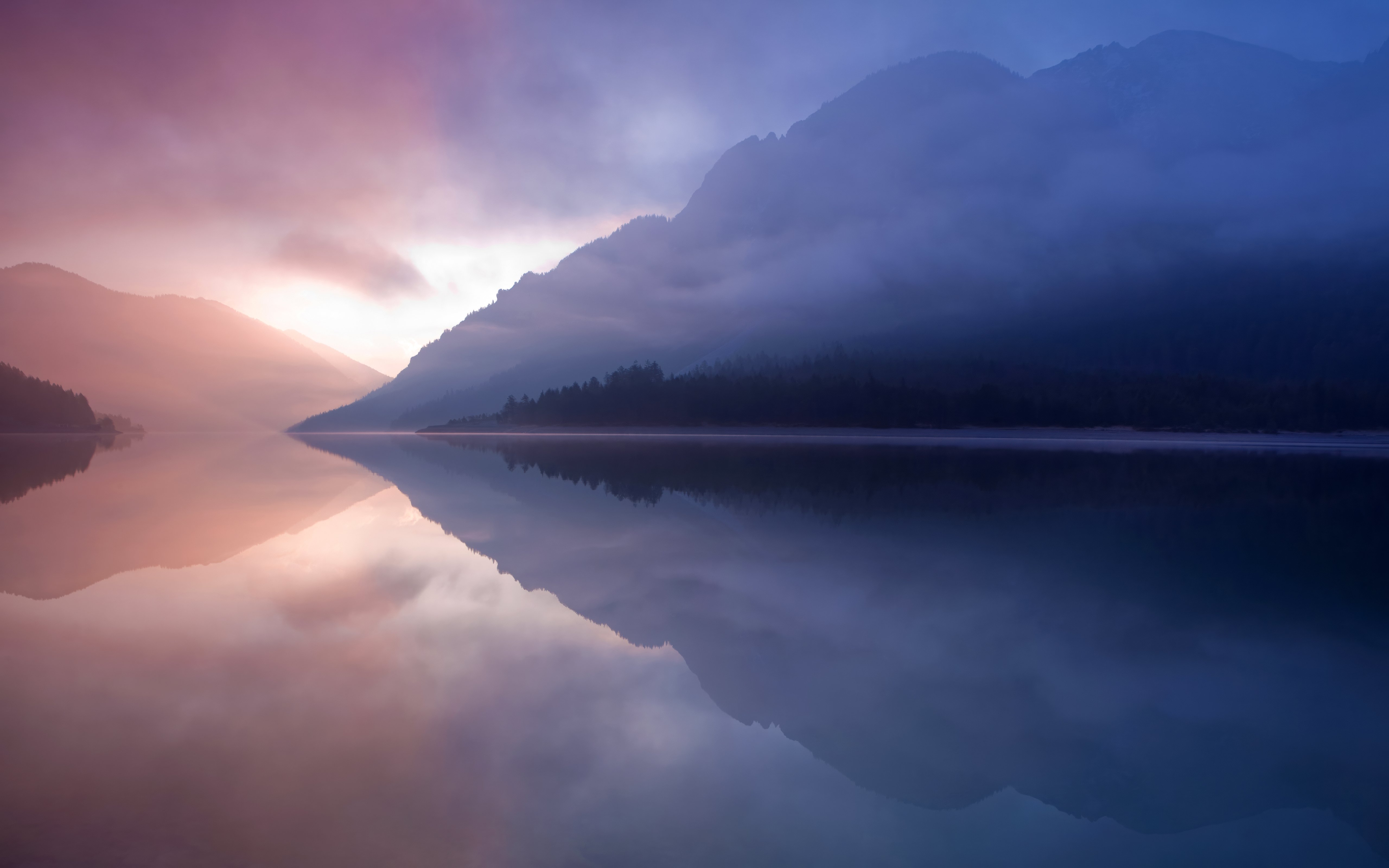 Misty Mountain Lake Reflection Wallpaper macOS