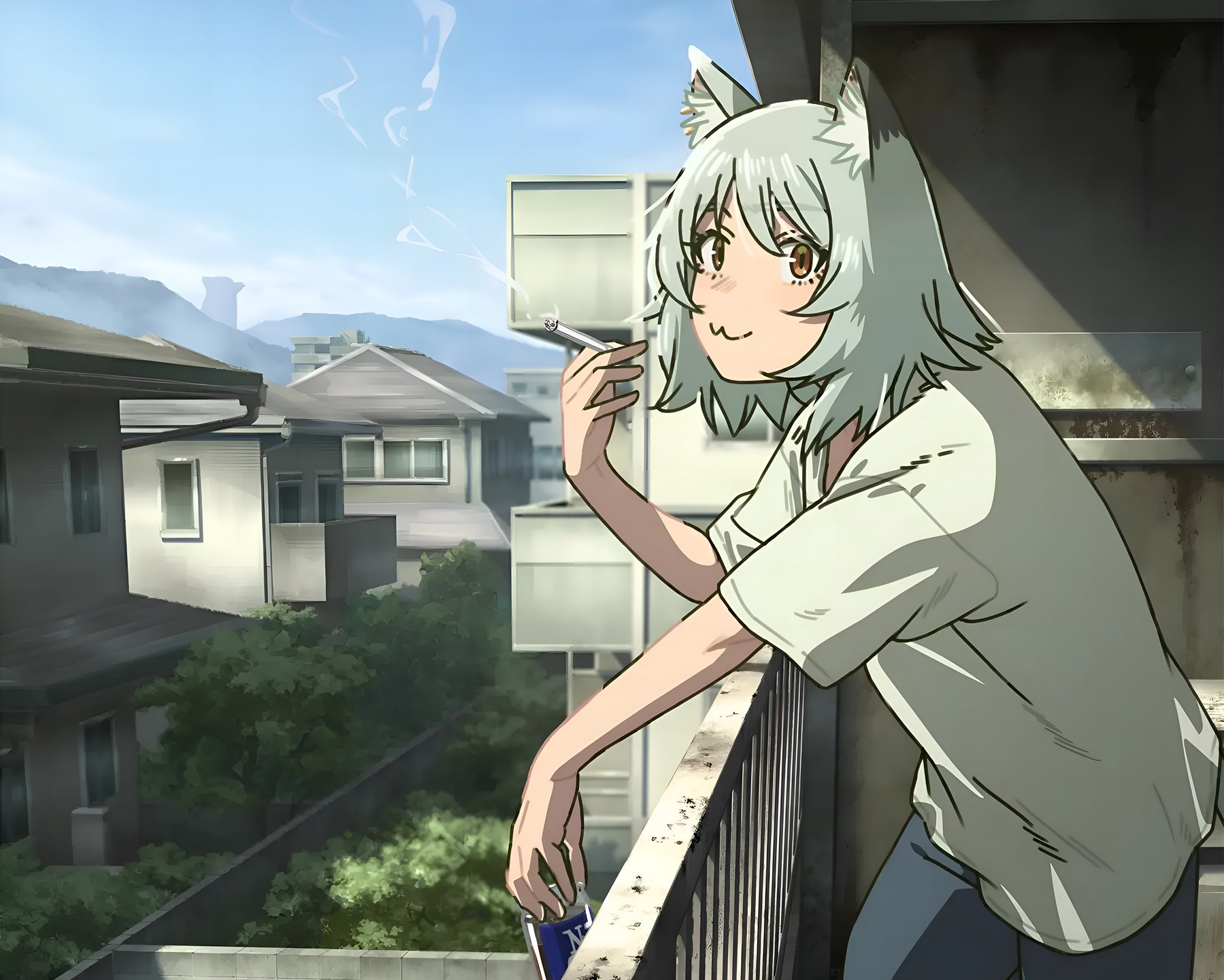 Yaniko Chainsmoker Cat Anime Wallpaper 4K