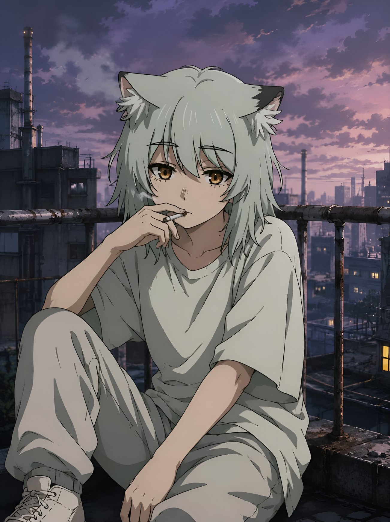 Yaniko Chainsmoker Cat Anime Wallpaper 4K