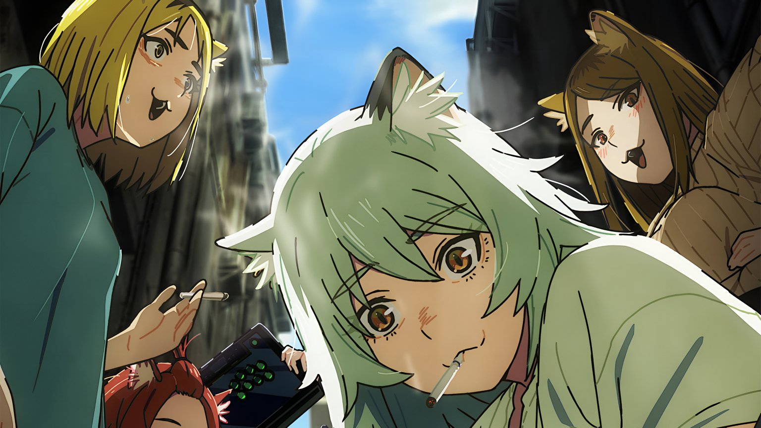 Chainsmoker Cat Yaniko Anime Girls 4K Wallpaper