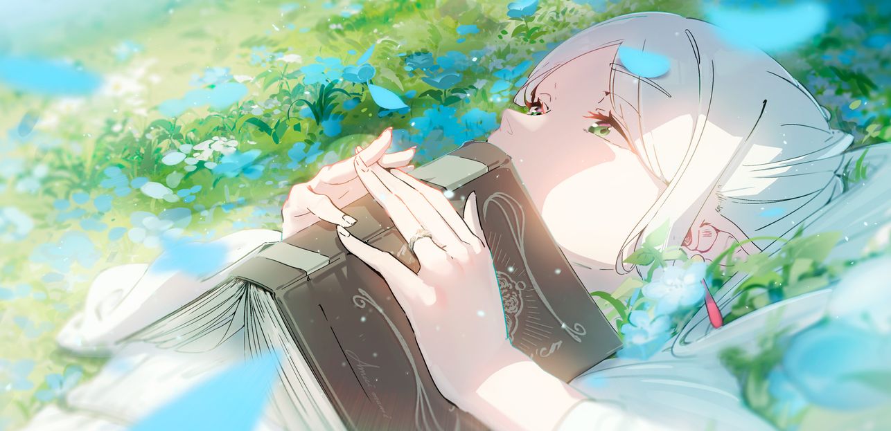 טפט אנימה Frieren שדה פרחים 4K