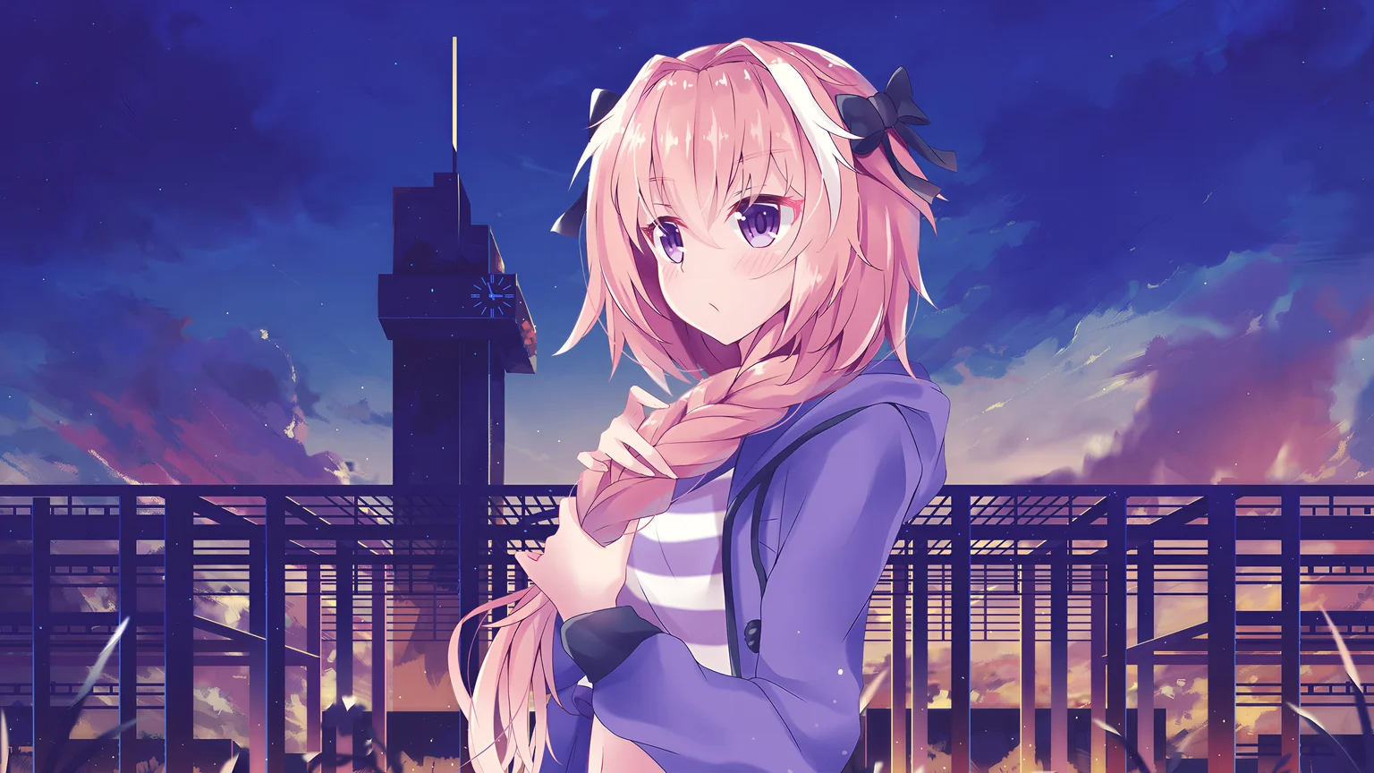 Astolfo Femboy Anime Rooftop Sunset 4K Wallpaper