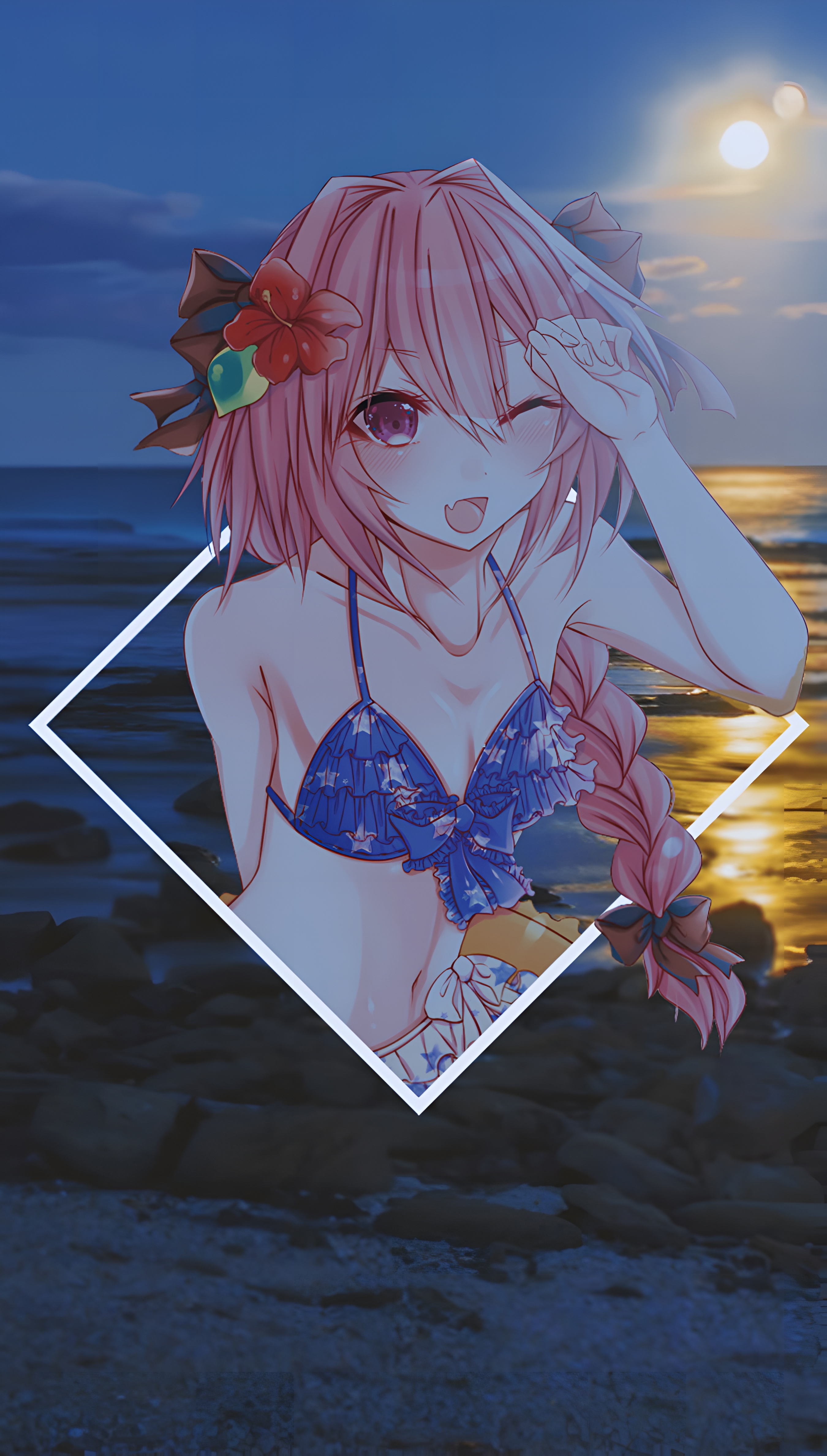 Astolfo Femboy Beach Night Anime Wallpaper