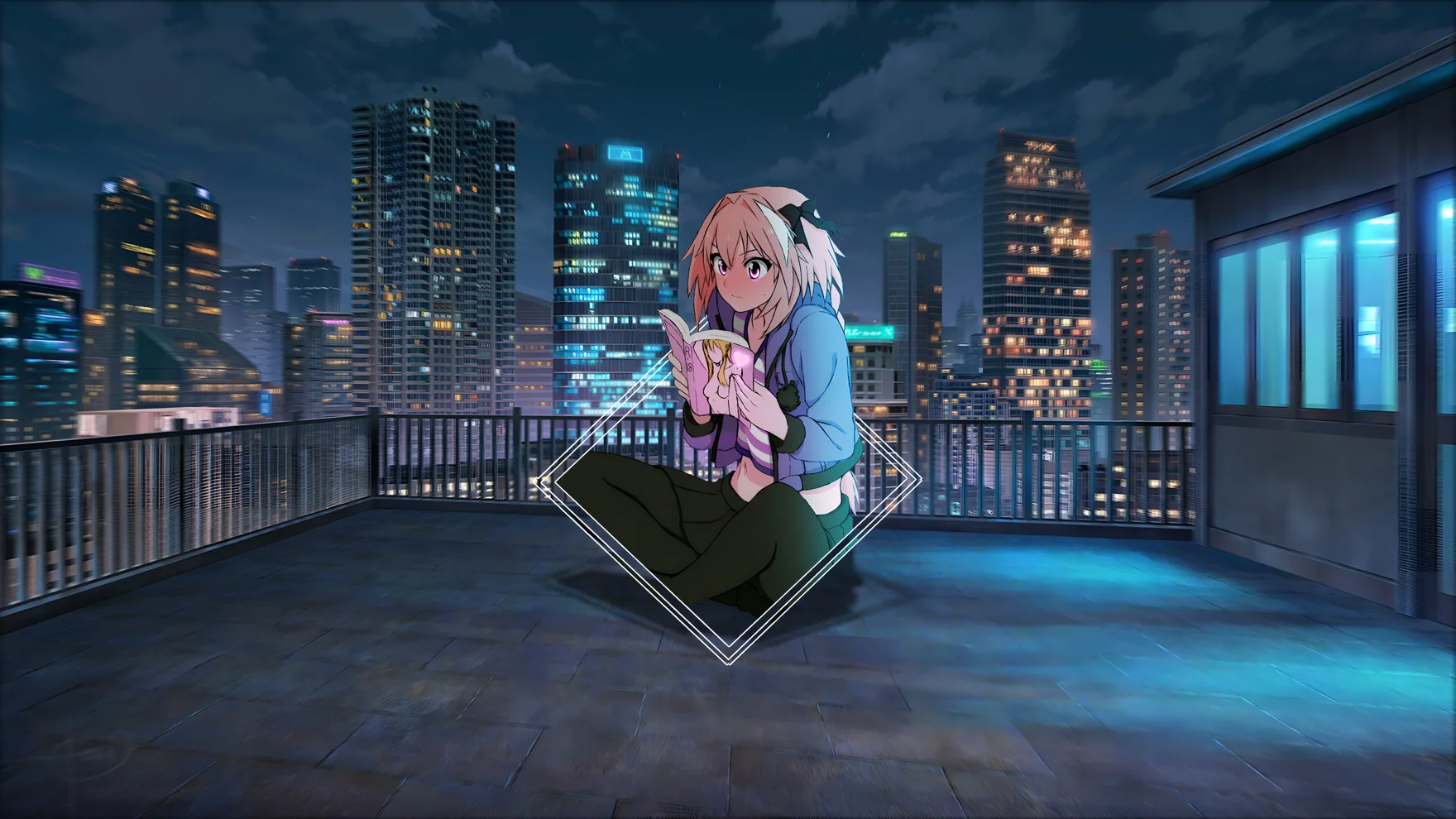 Astolfo Femboy Anime Rooftop City Night Wallpaper