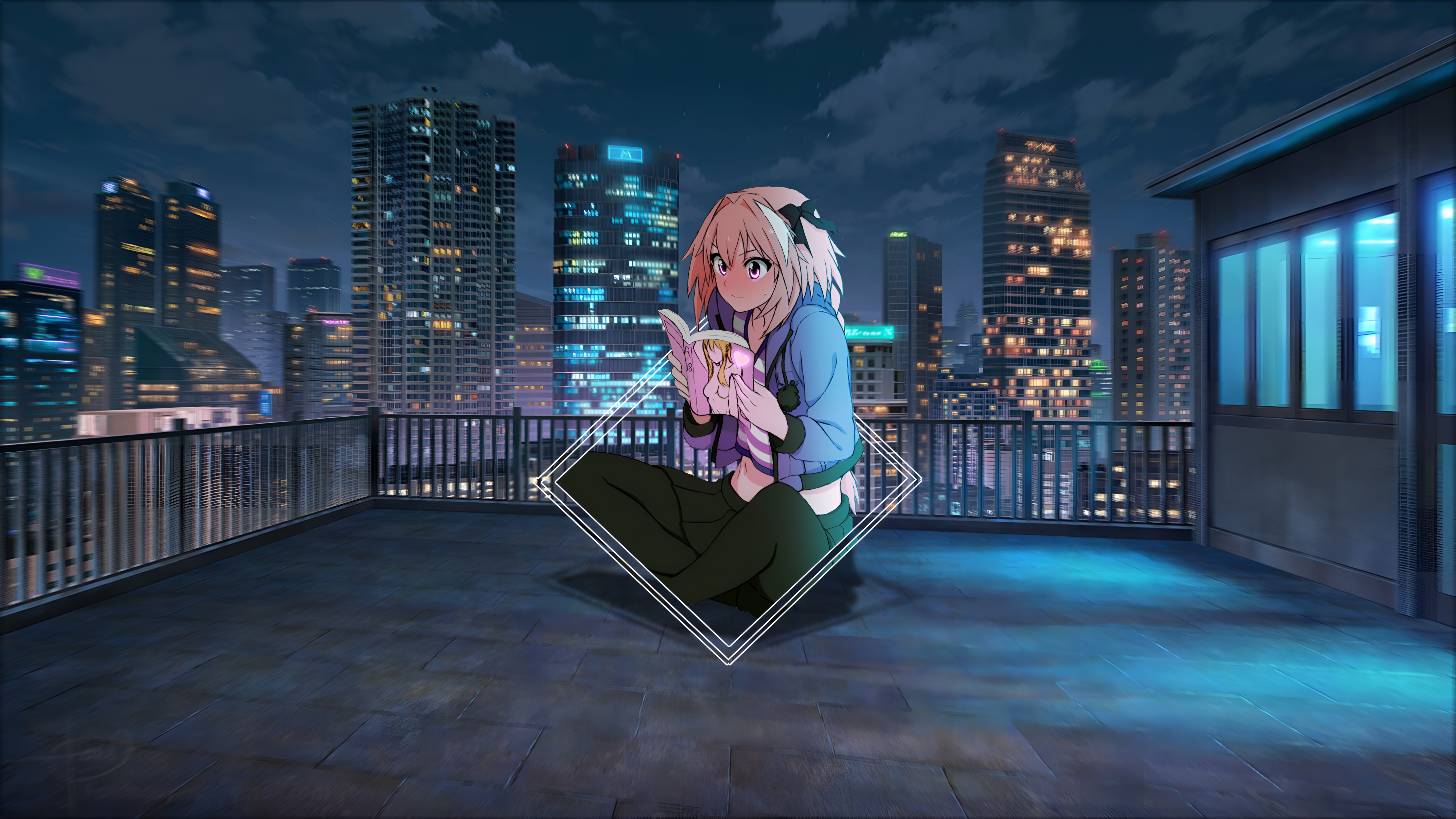 Astolfo Femboy Anime Rooftop City Night Wallpaper