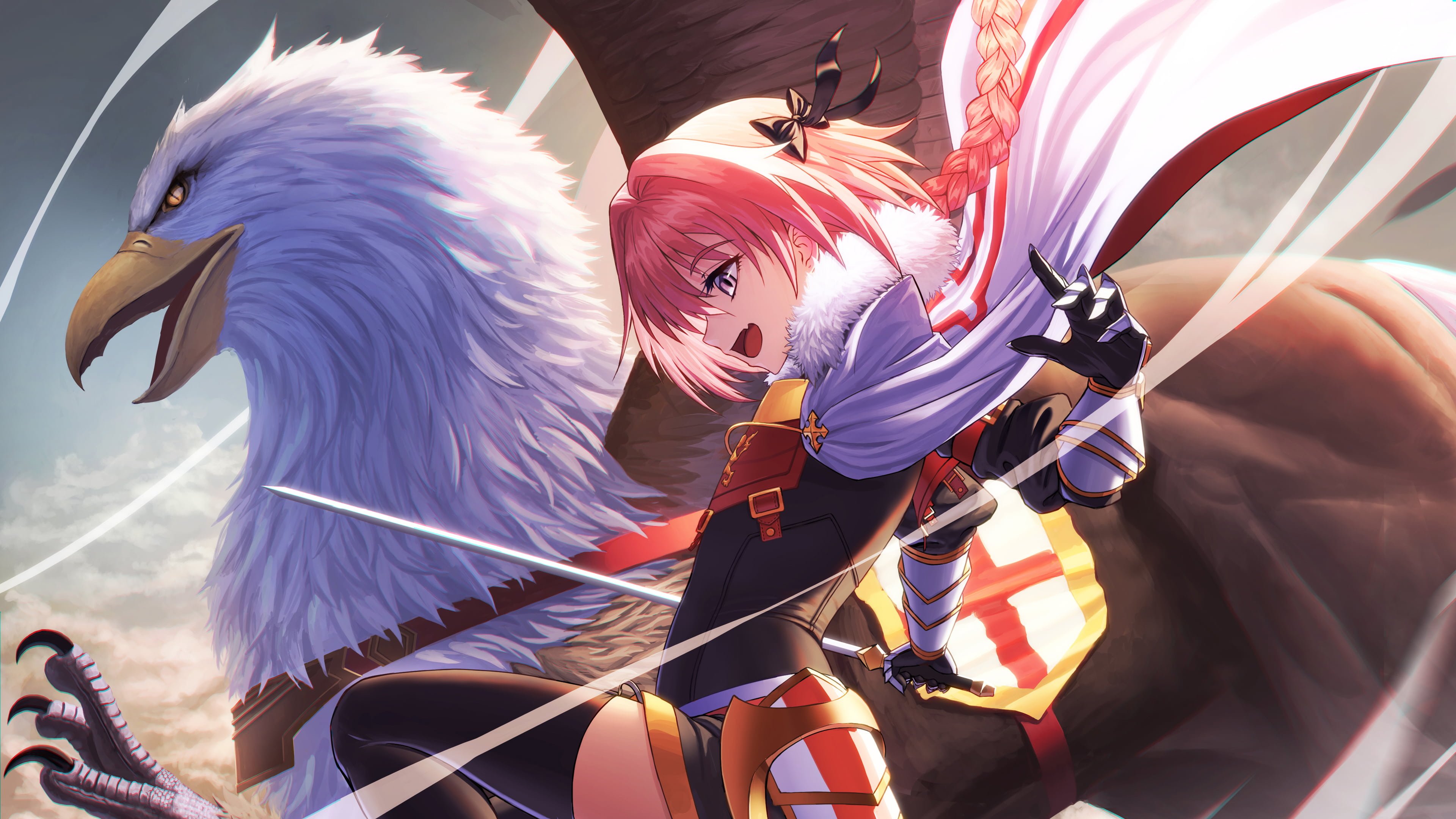 Astolfo Femboy Knight Wallpaper with Griffin 4K