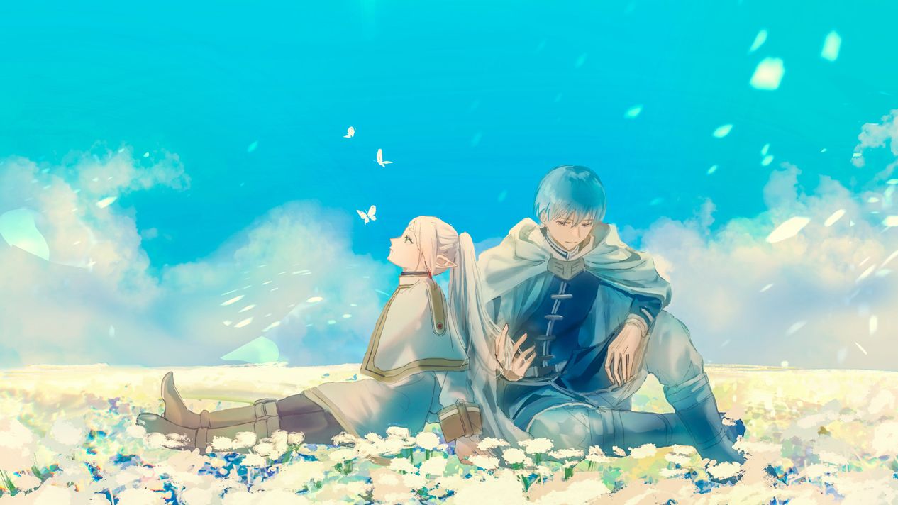 טפט אנימה 4K של פרירן בשדה פרחים