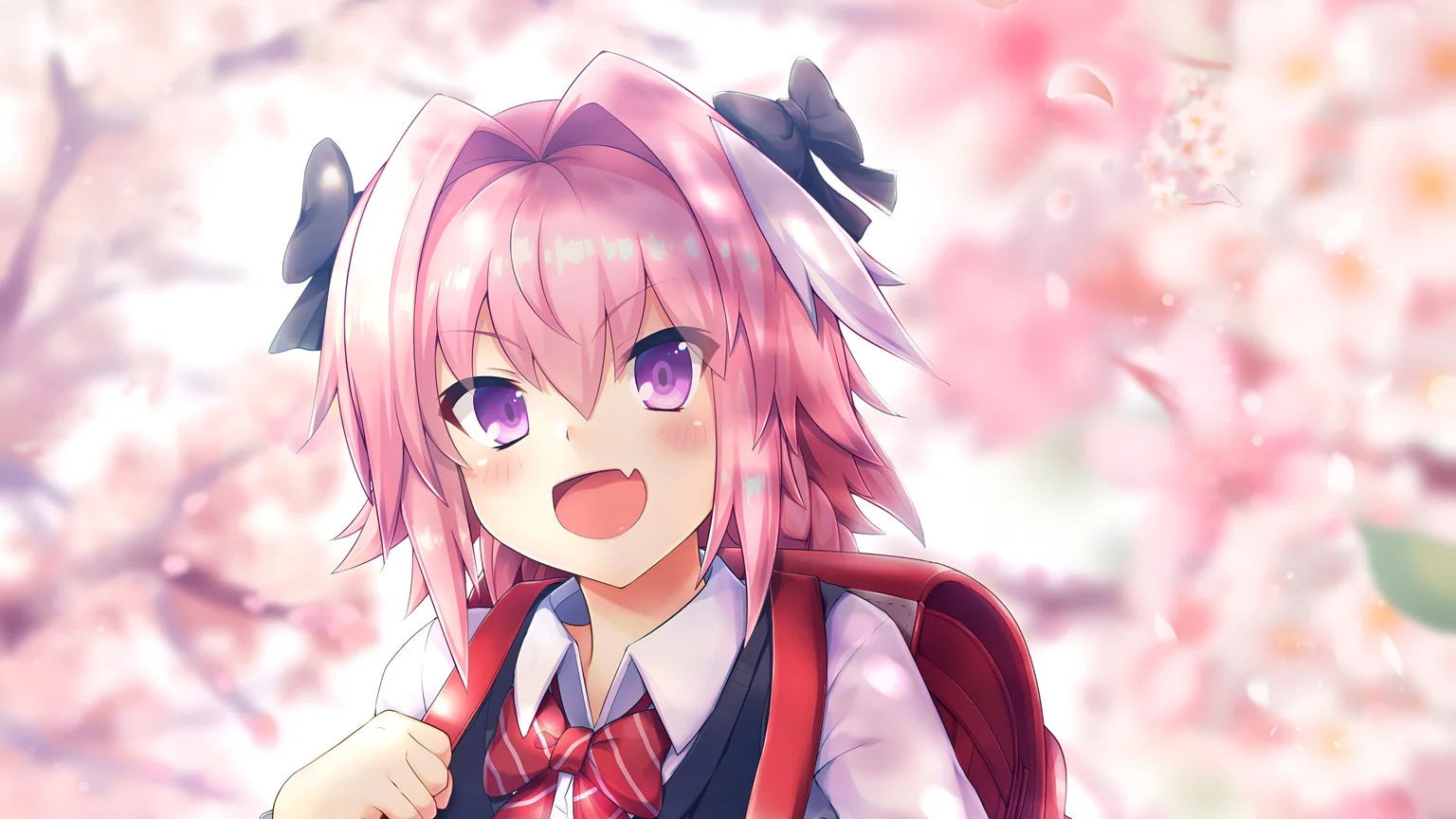 Astolfo Femboy Sakura Blossom 4K Wallpaper