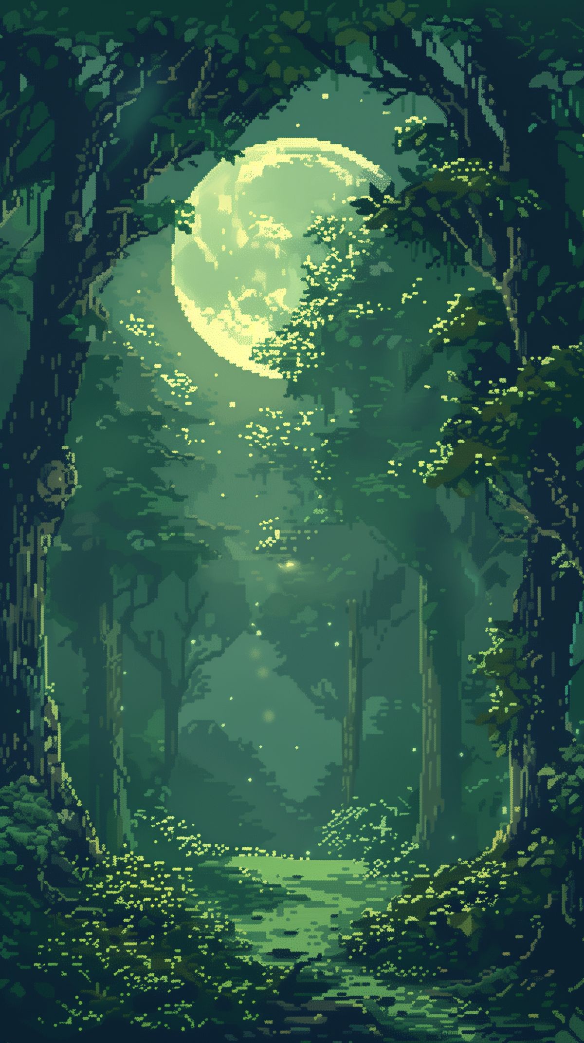 Tapet Pixel Art cu Pădure Verde Fermecată