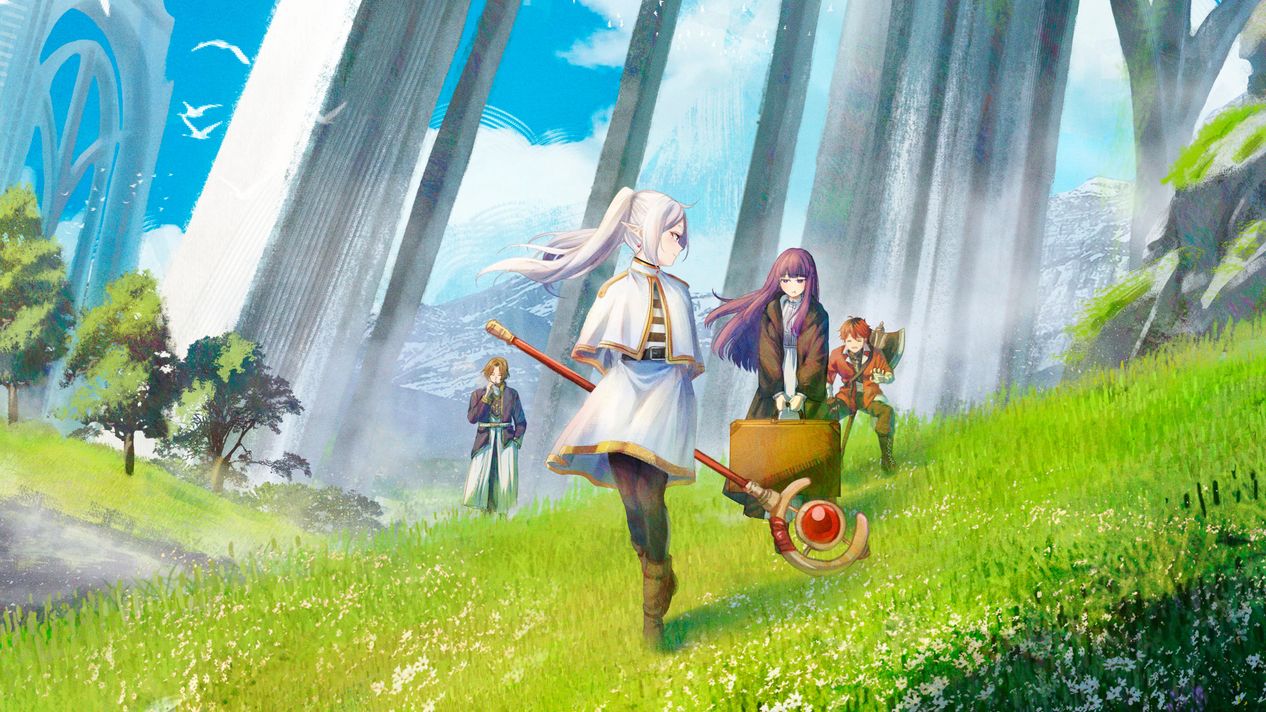 טפט אנימה 4K של Frieren בנוף פנטזיה