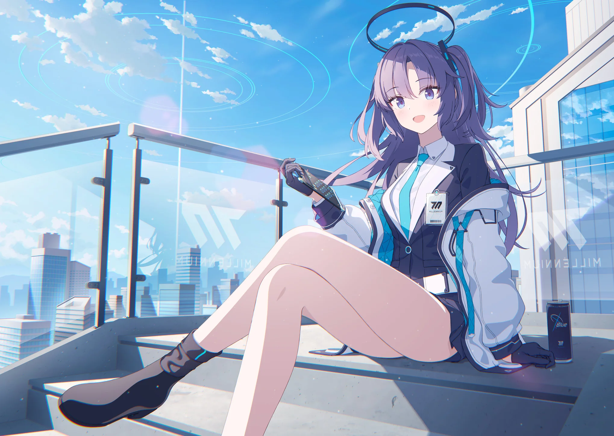 Hayase Yuuka Blue Archive Rooftop Wallpaper