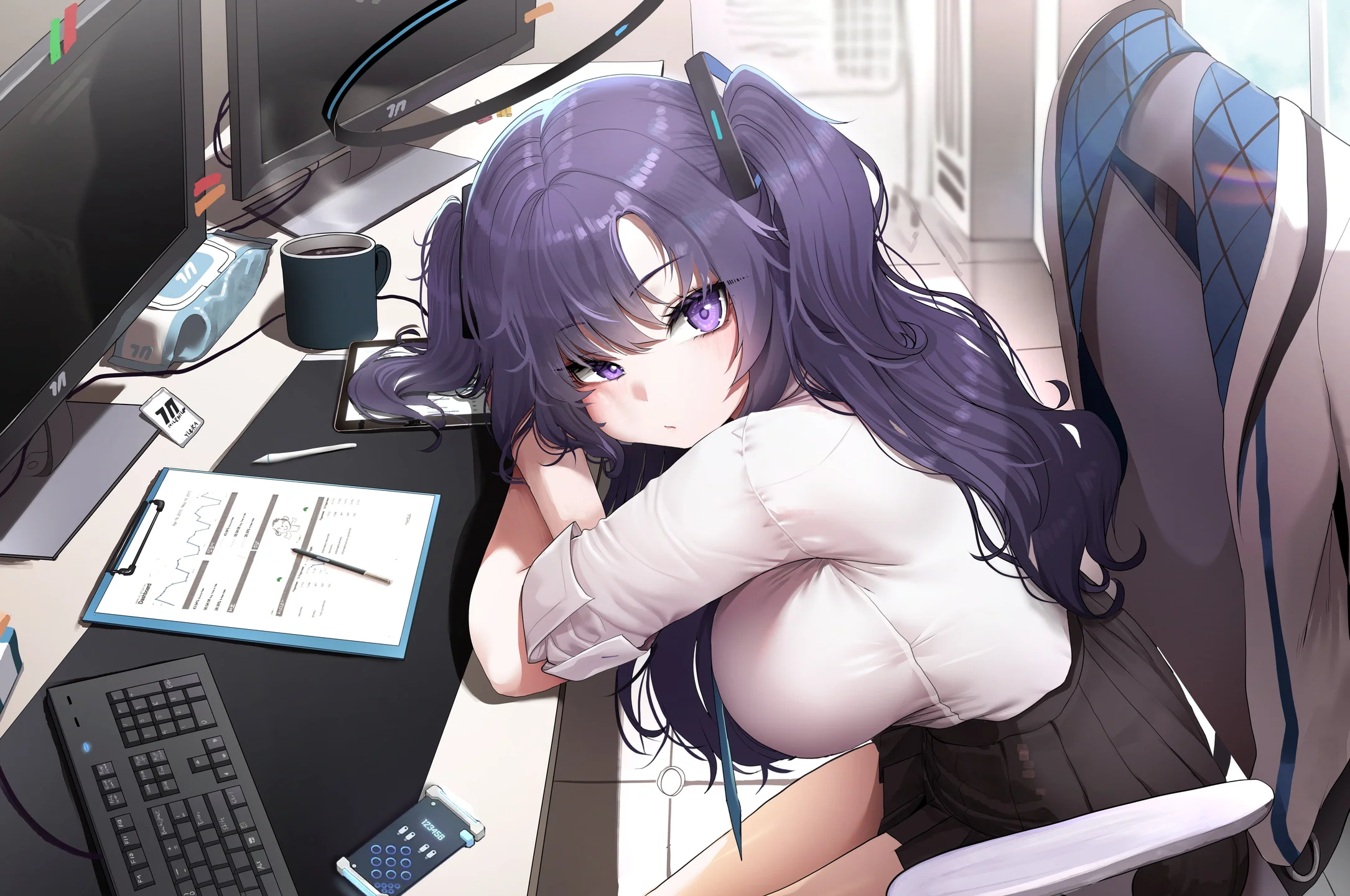Hayase Yuuka Blue Archive Office Wallpaper 4K