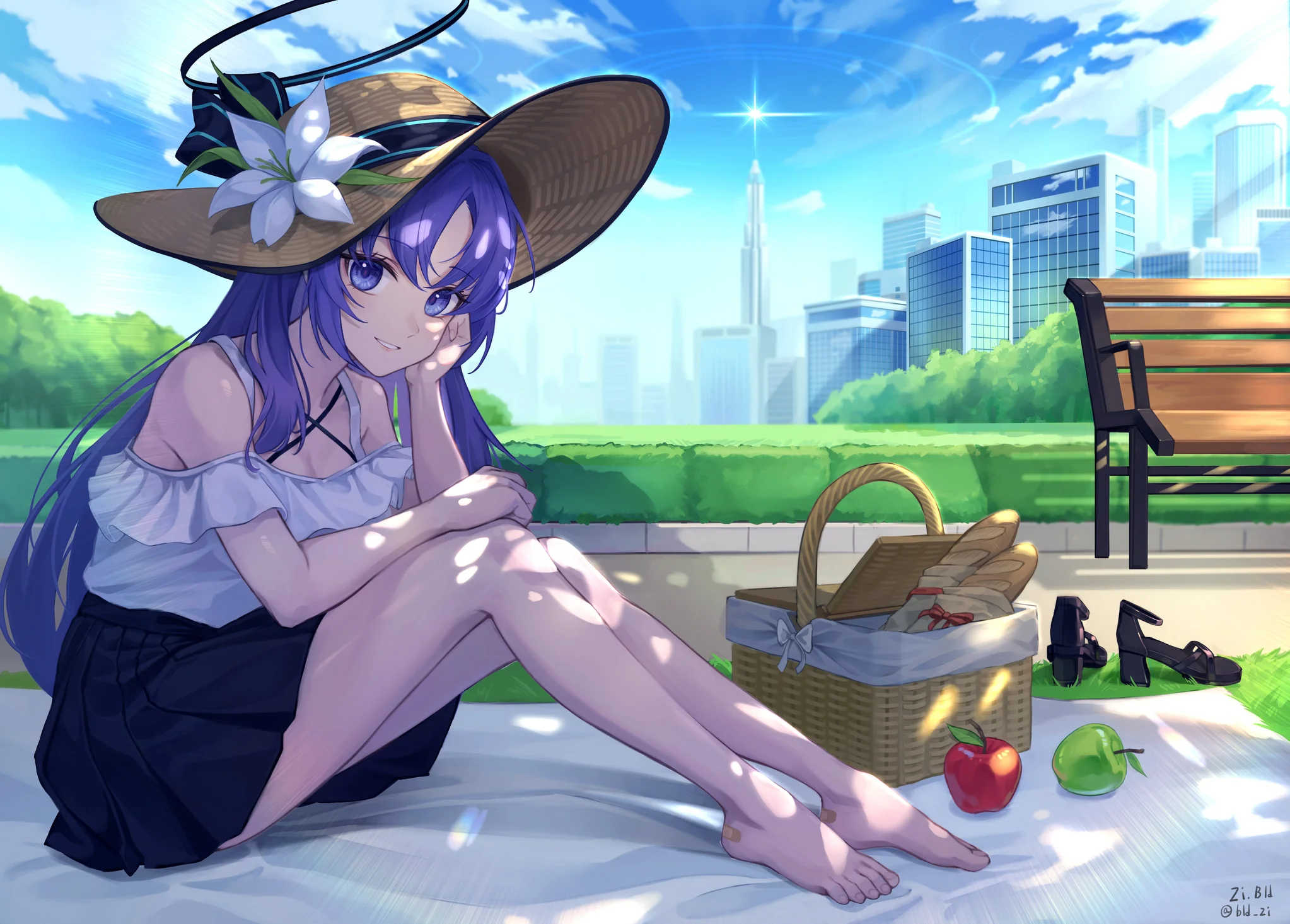 Hayase Yuuka Summer Picnic Wallpaper Blue Archive
