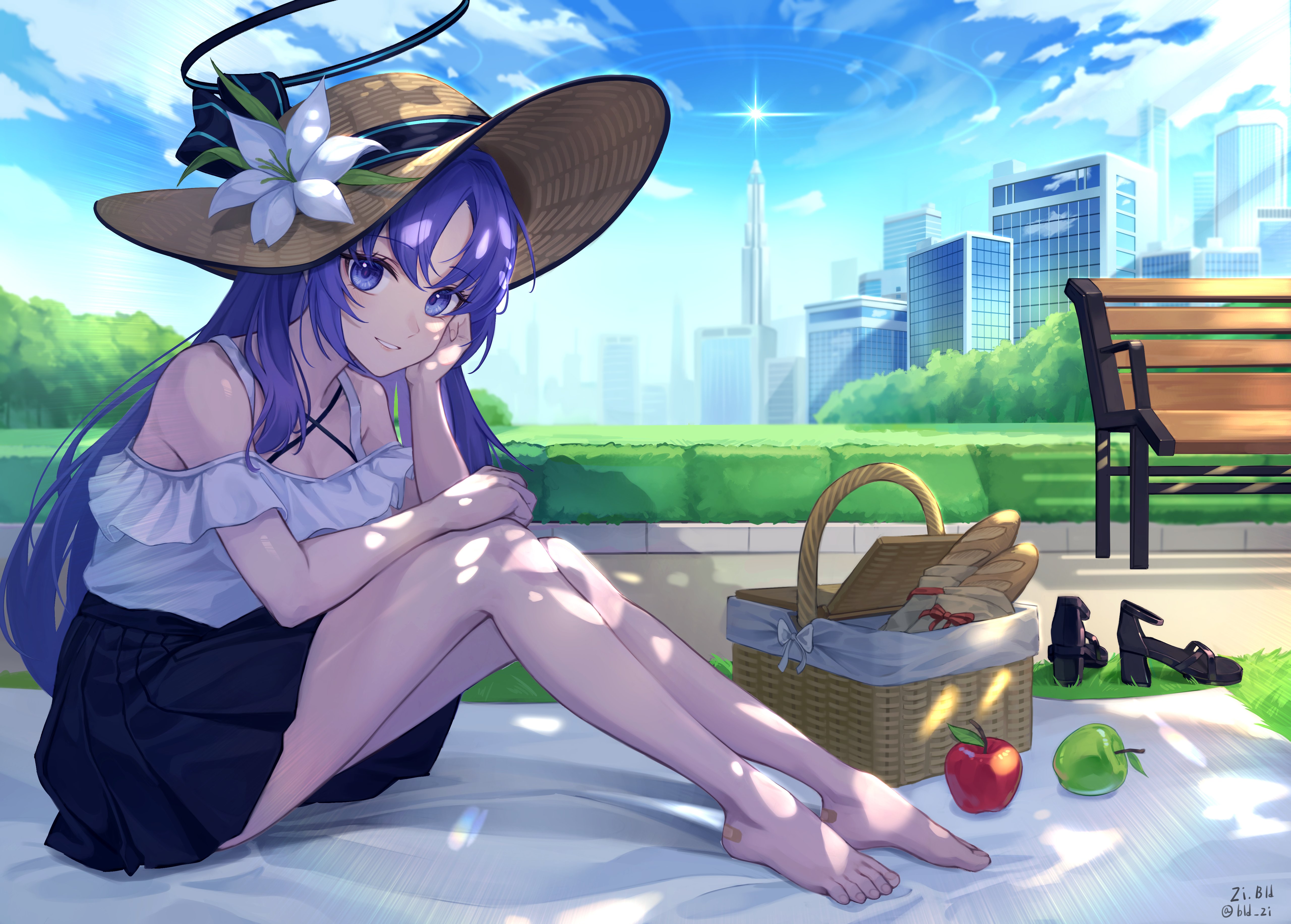 Hayase Yuuka Summer Picnic Wallpaper Blue Archive