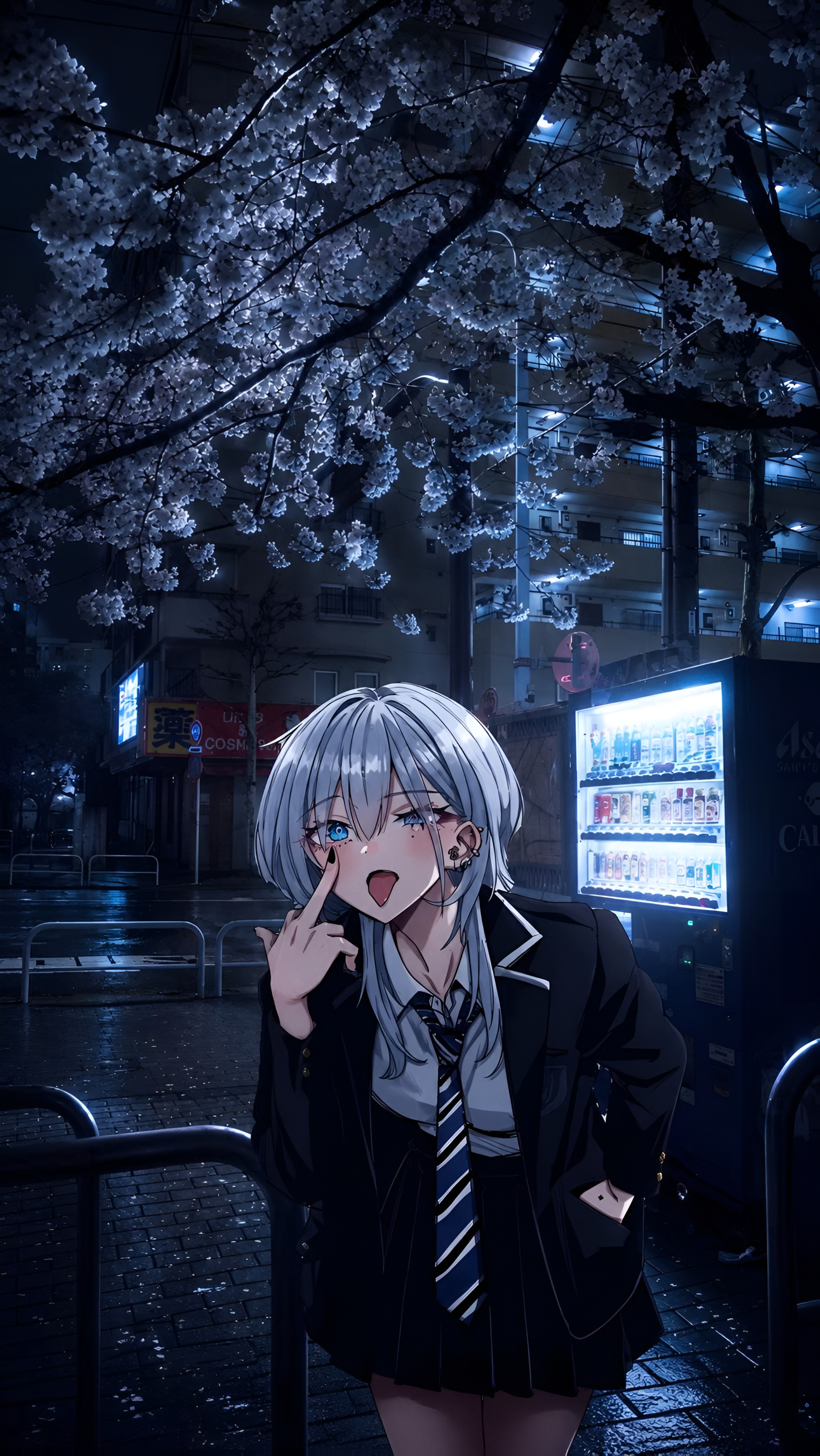Haimiya Mio Night Cherry Blossom Wallpaper