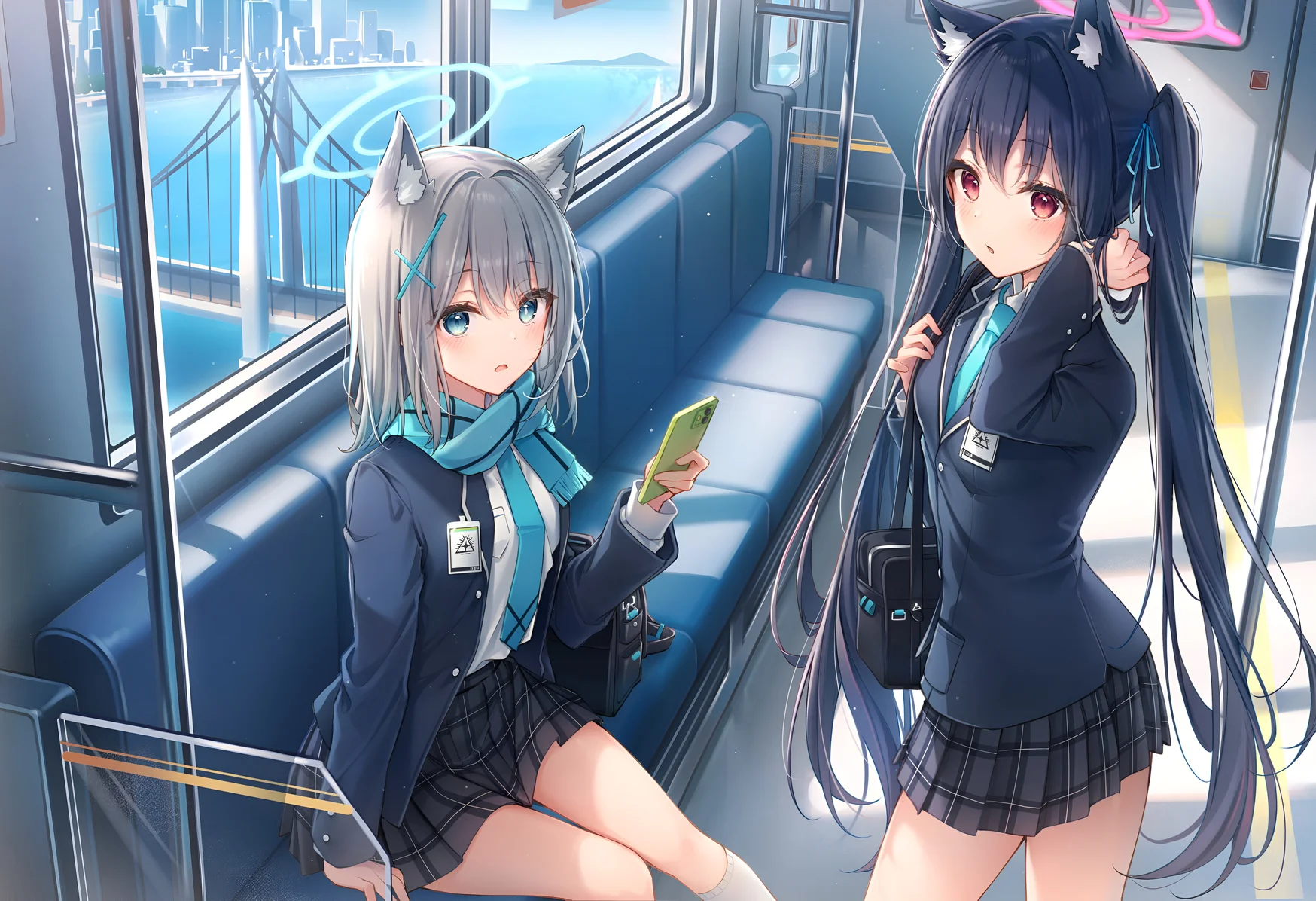 Blue Archive Shiroko & Serika Train Wallpaper