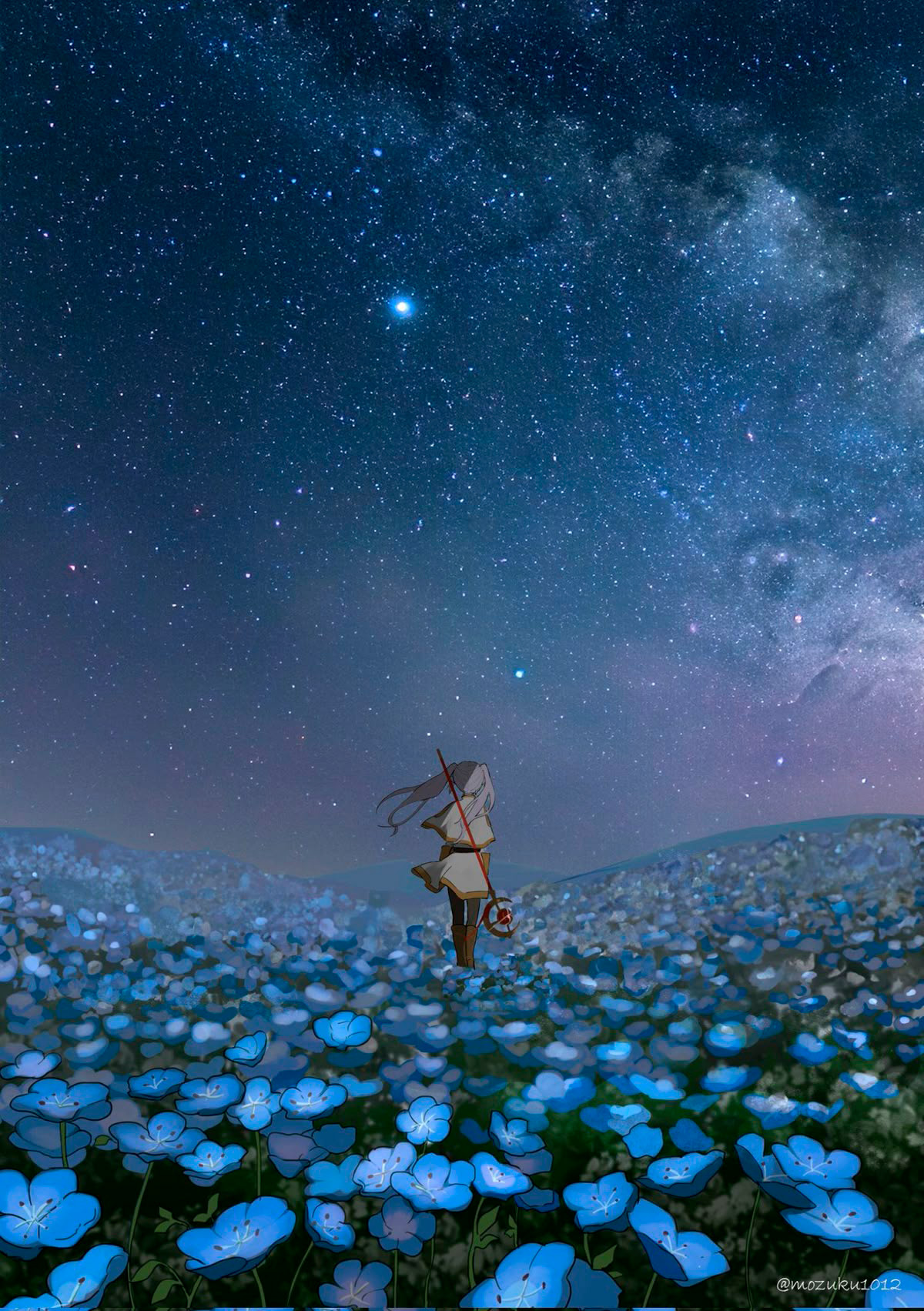 والپیپر موبایل فریرن مزرعه گل‌های آبی 4K