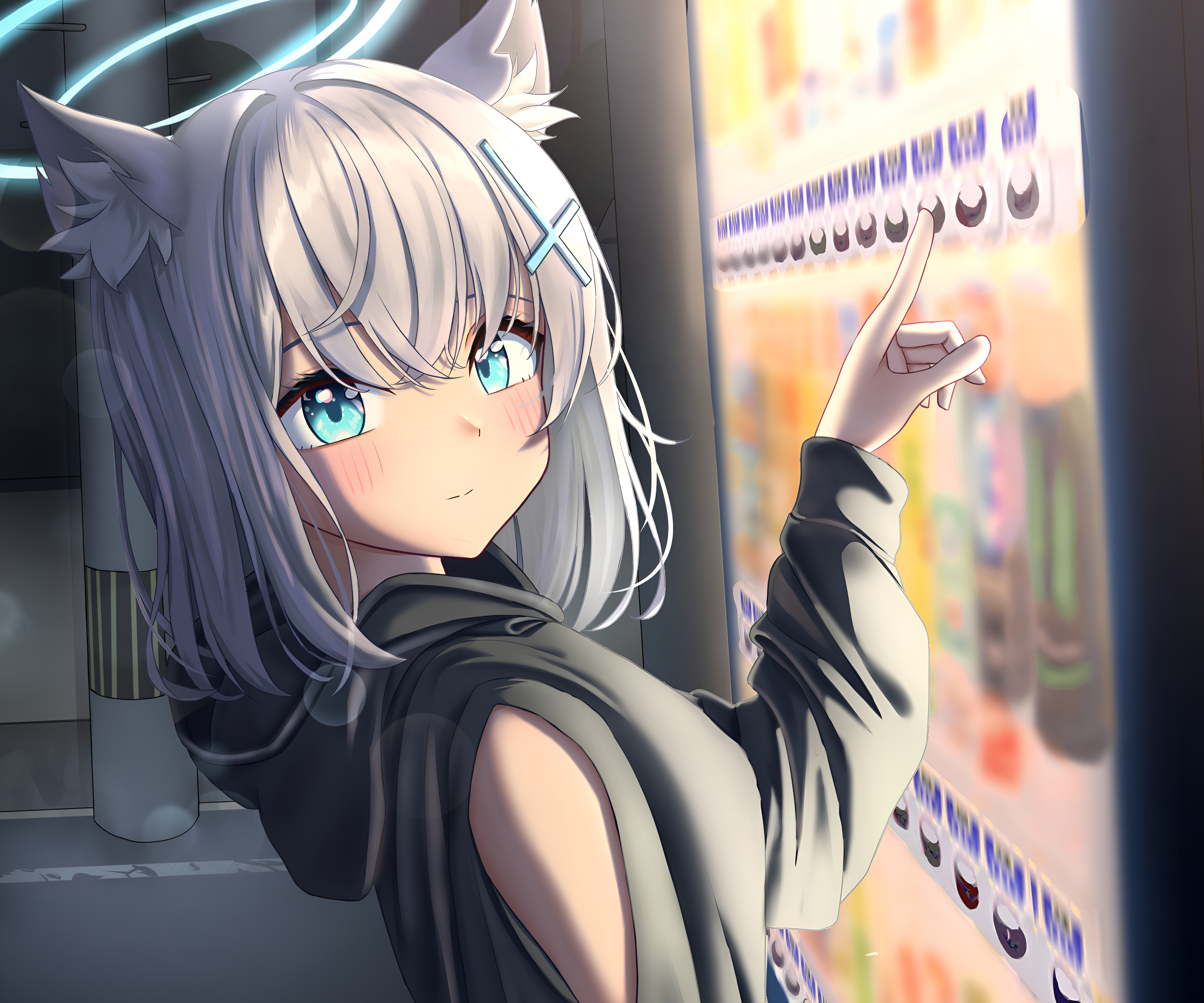 Shiroko Sunaookami Vending Machine 4K Wallpaper