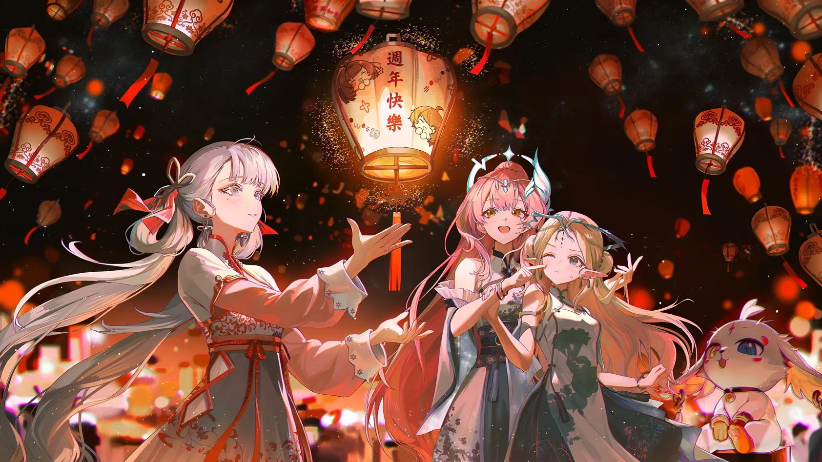 Wuthering Waves Anniversary Lantern Festival Wallpaper – Aemeath, Abby, Jinhsi & Cartethyia