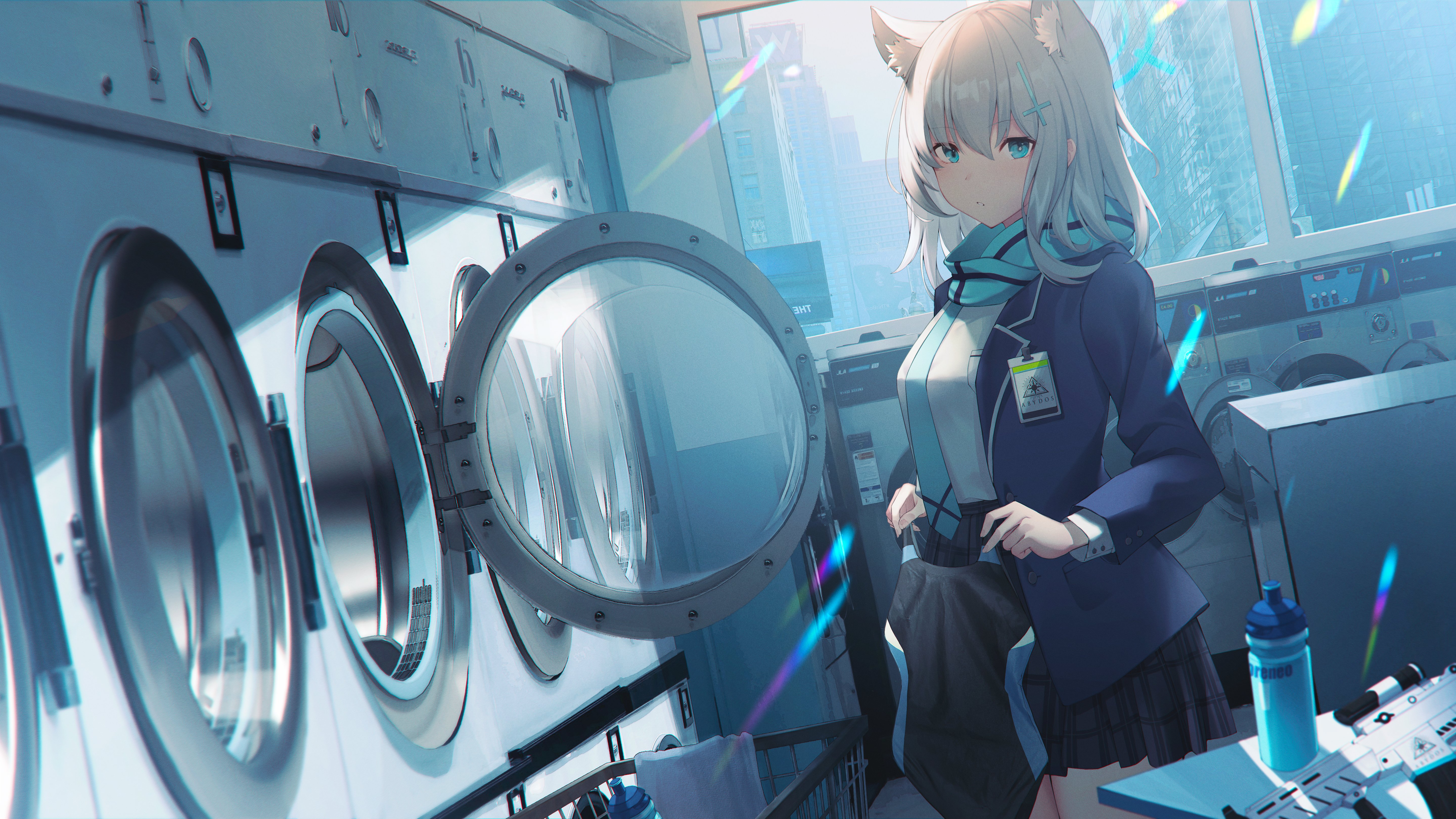 Shiroko Sunaookami Laundromat 4K Wallpaper