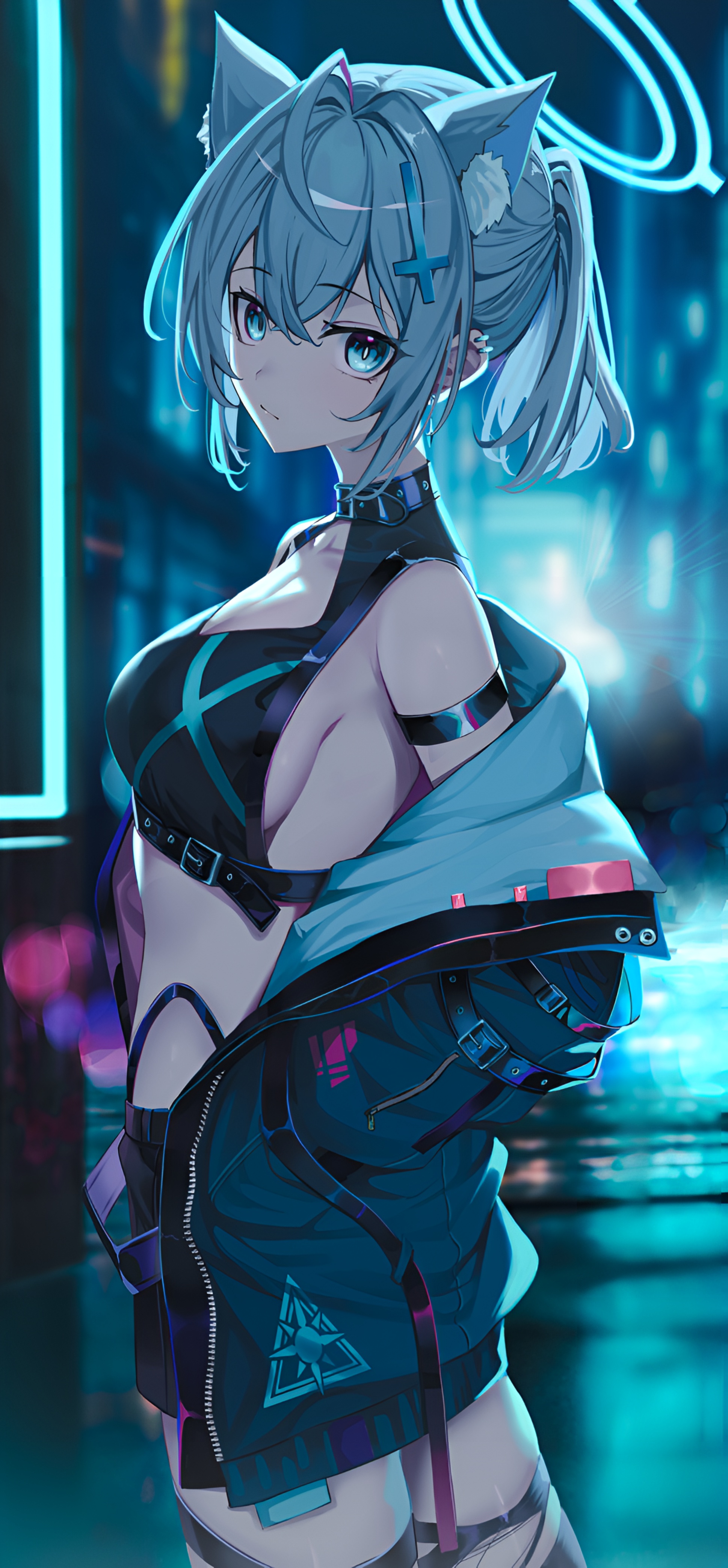 Shiroko Sunaookami Cyberpunk 4K Anime Wallpaper